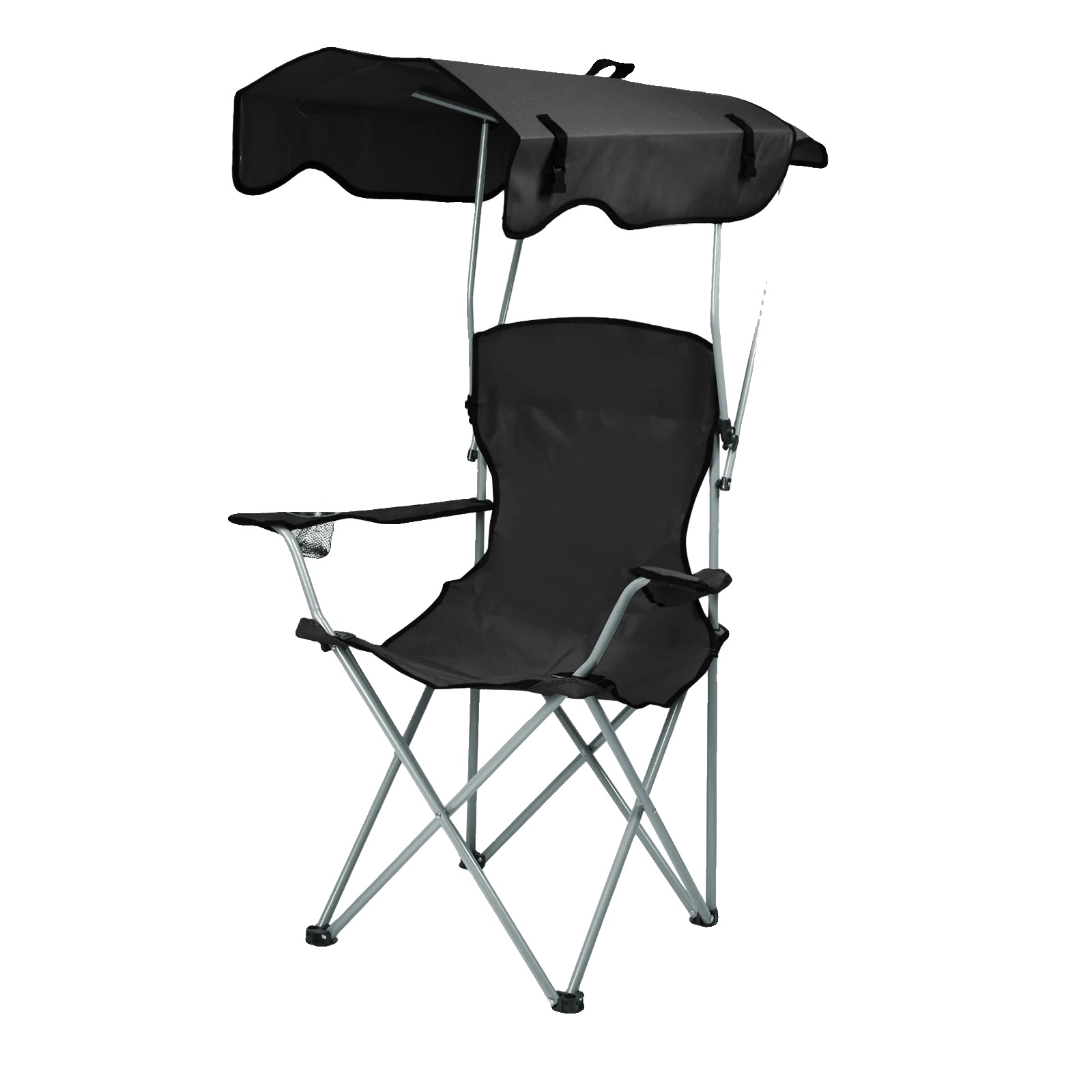 Faltender Campingstuhl, Leichtgewicht, Sonnenschutz, Schwarz