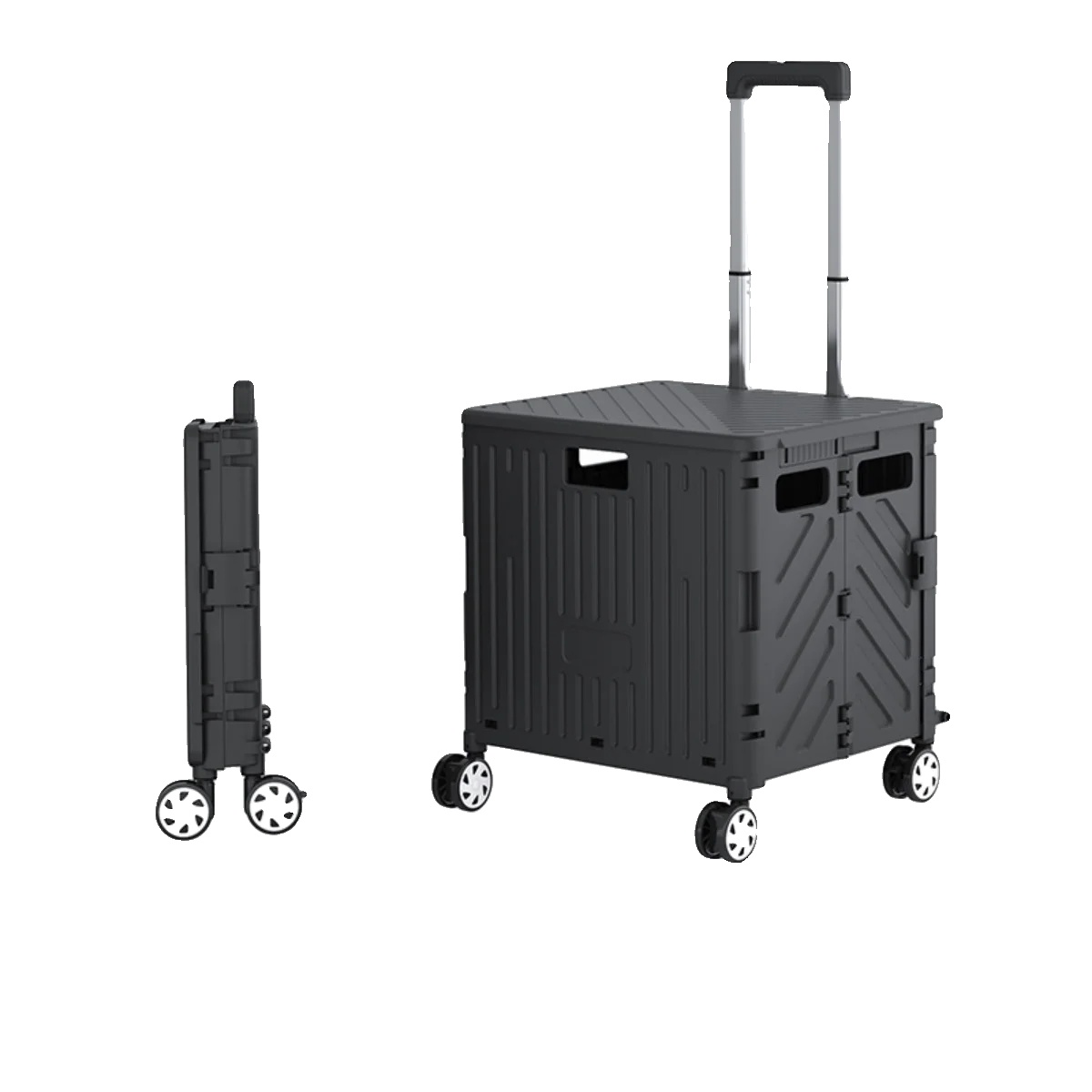 Zusammenklappbarer Einkaufswagen, Tragbares Design, Verstellbarer Griff, Schwarz