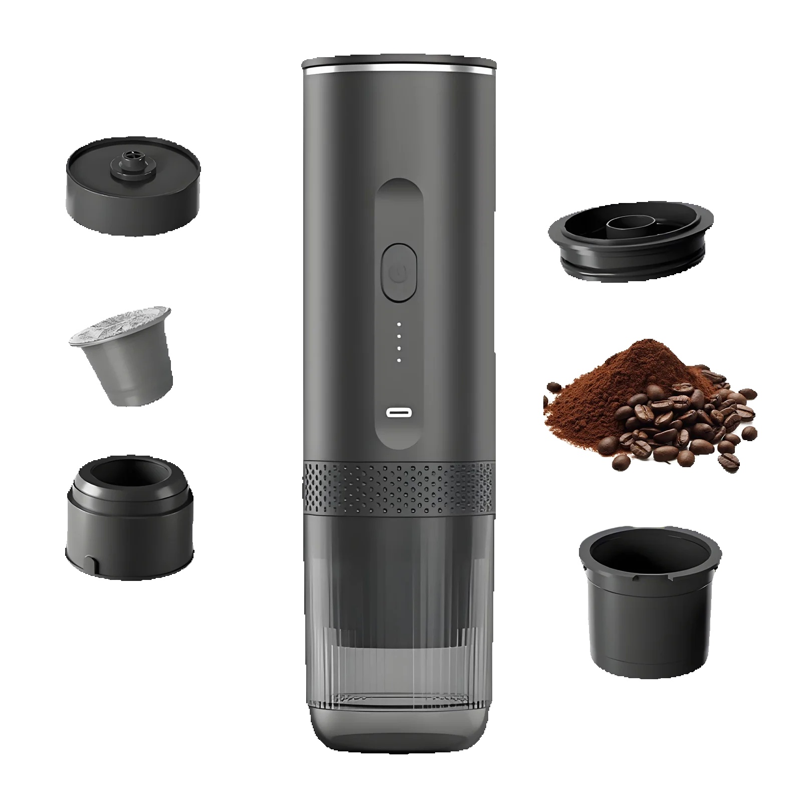 Tragbare Kapselkaffeemaschine, 20 Bar Druck, Kabelloser Betrieb, Schwarz