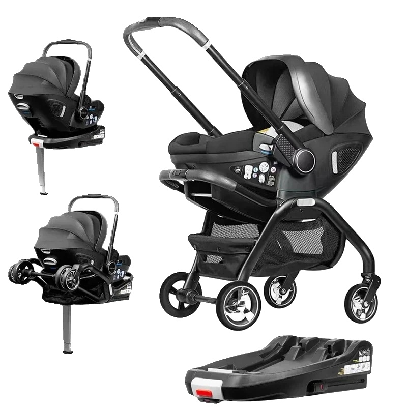 Babywagen, Faltbares Design, Leichter Autositz, Schwarz