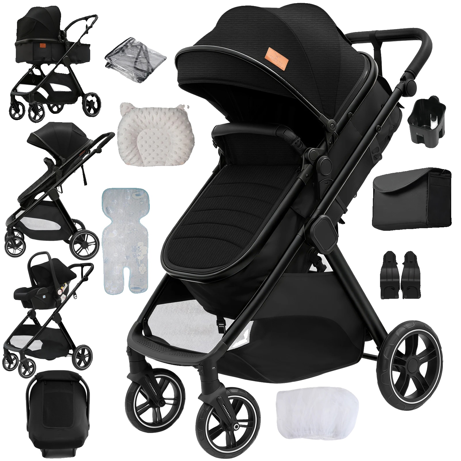 Babywagen, Leichtes Gestell, Umwandelbarer Autositz, V10-schwarz