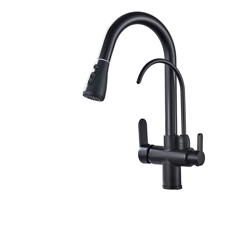 Küchenarmatur, Dual-handle, Ausziehbare Sprühfunktion, Schwarz