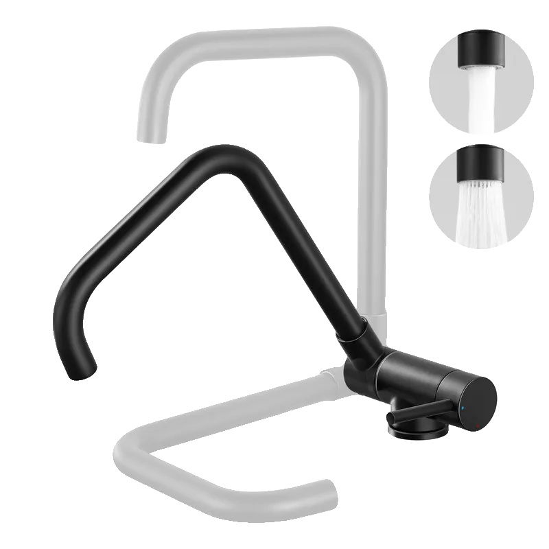 Klappbarer Küchenwasserhahn, 360° Schwenkbar, Doppelte Sprühoptionen, Schwarz, G3/8