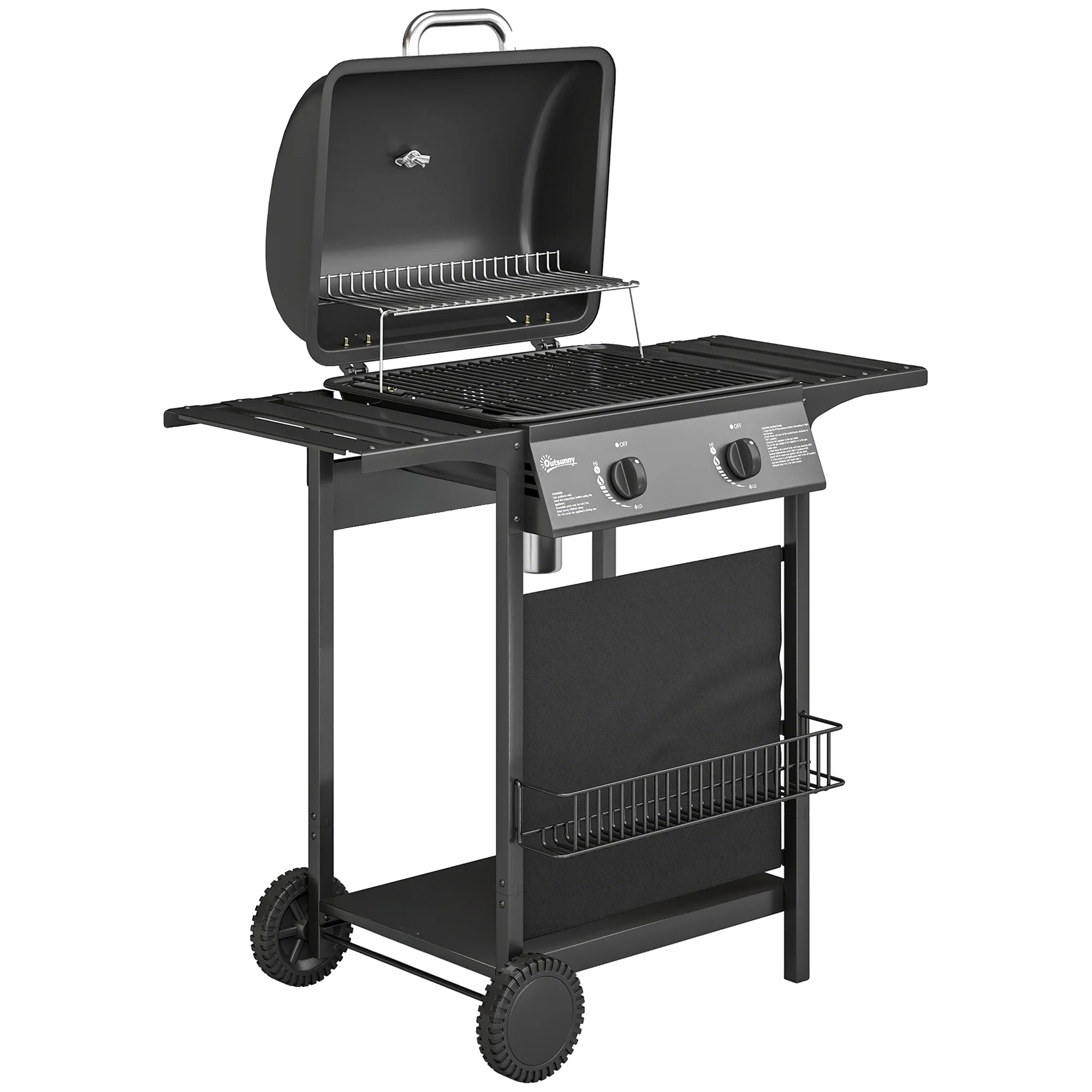 Gasgrill, Zwei-brenner-design, Einfache Mobilität, Schwarz
