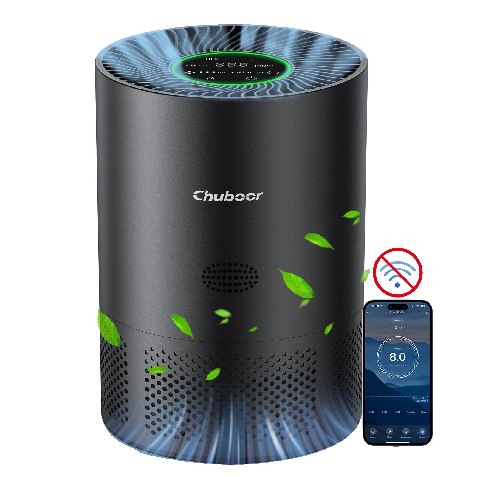 Luftreiniger, Echter H13 Hepa-filter, Intelligente Wi-fi-steuerung, Schwarz-kein Wlan, 2.3kg-c
