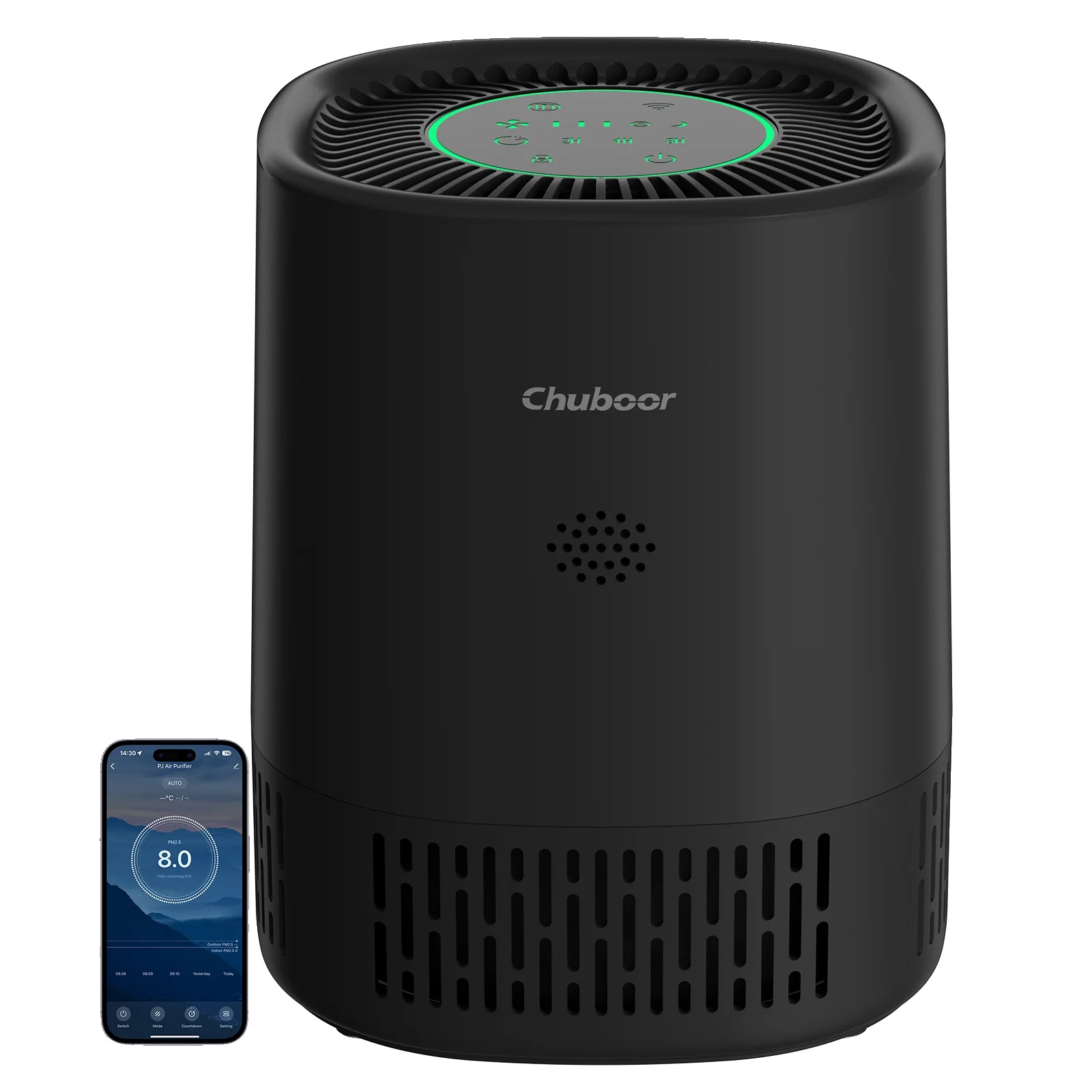 Luftreiniger, H13 Hepa-filter, Intelligente Steuerung, Schwarz-wifi, 1.5kg