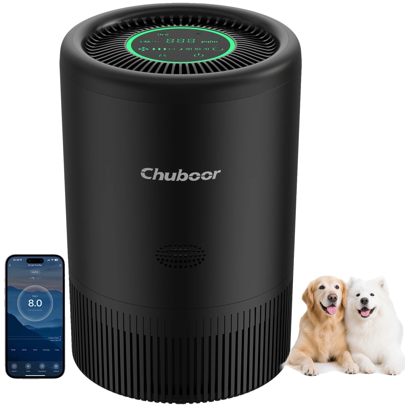 Luftreiniger, Echter H13 Hepa-filter, Ultra-leiser Betrieb, Schwarz-wifi, 2.5kg-a