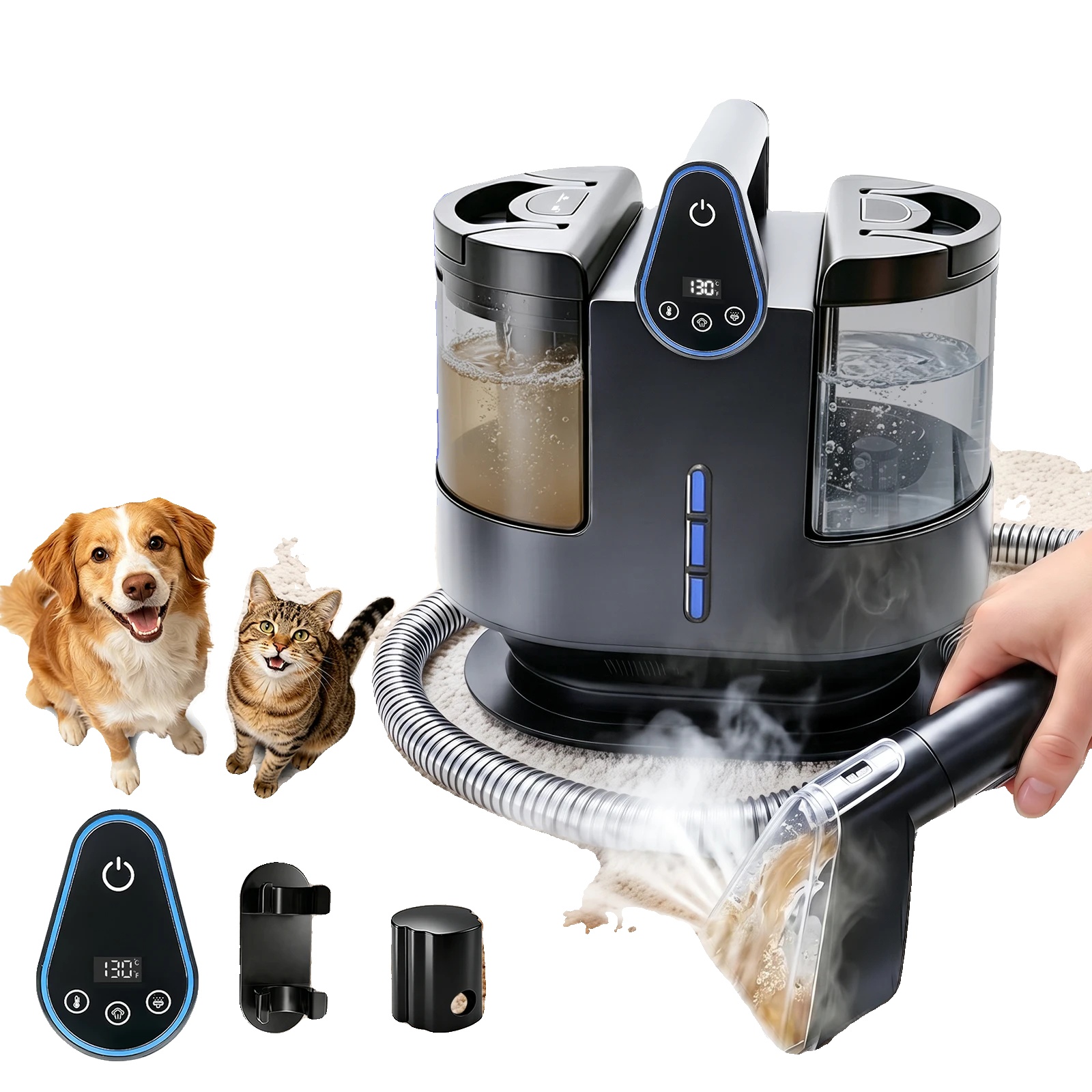 Dampfreiniger, Einstellbare Temperatur, 3 Saugmodi, Schwarz