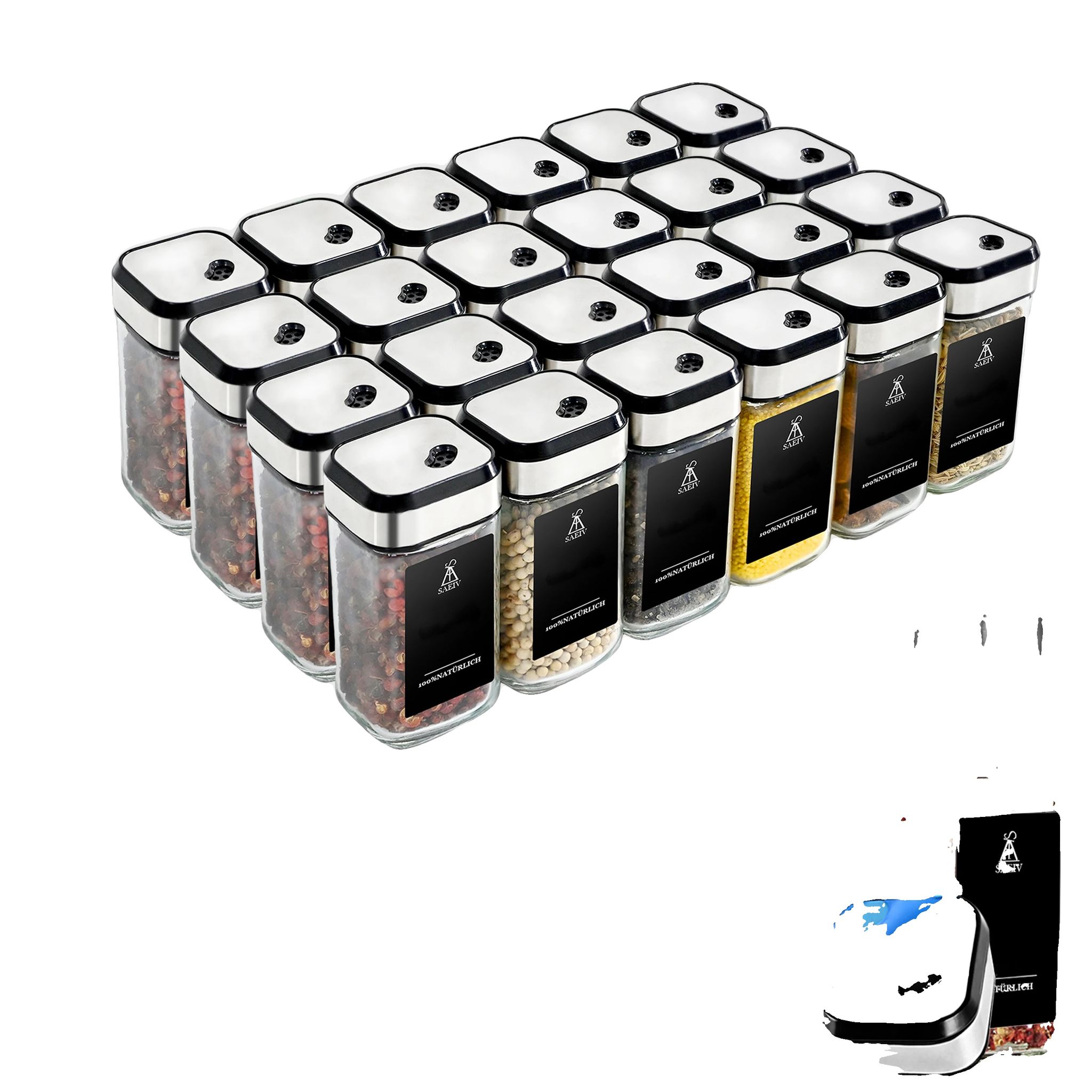 Gewürzgläser Set, 24 Stück, Stapelbare Aufbewahrungsbehälter, Option D