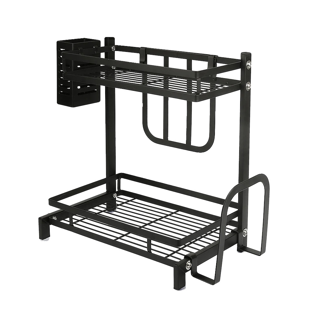 Gewürzregal-organizer, Zweistufiges Design, Langlebiger Edelstahl, Schwarz