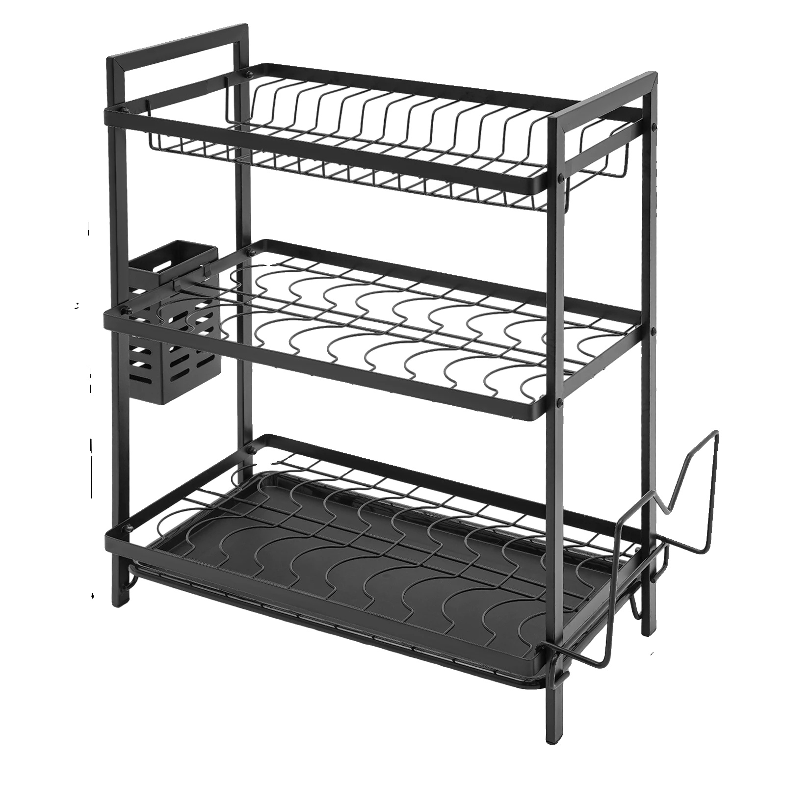 Geschirrabtropfer, 3-stufiges Design, Effiziente Aufbewahrungslösung, Schwarz, 3-stufig