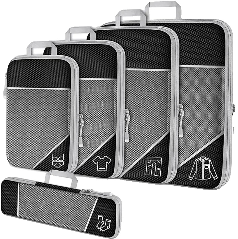 Aufbewahrungsorganizer, 5-teiliges Set Reise-packwürfel, Komprimierbares Design, 5pcs Schwarz