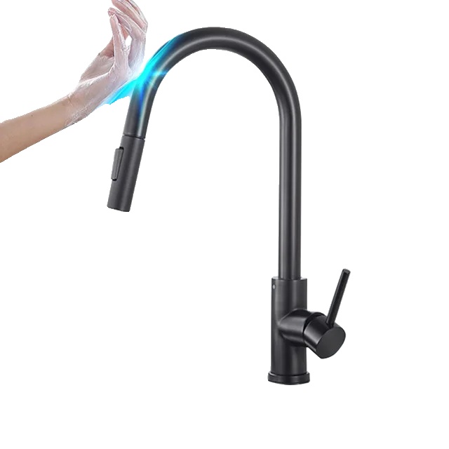 Küchenarmatur, Ausziehbar, Sensor, 360-grad-drehung, Sensor Matt Schwarz