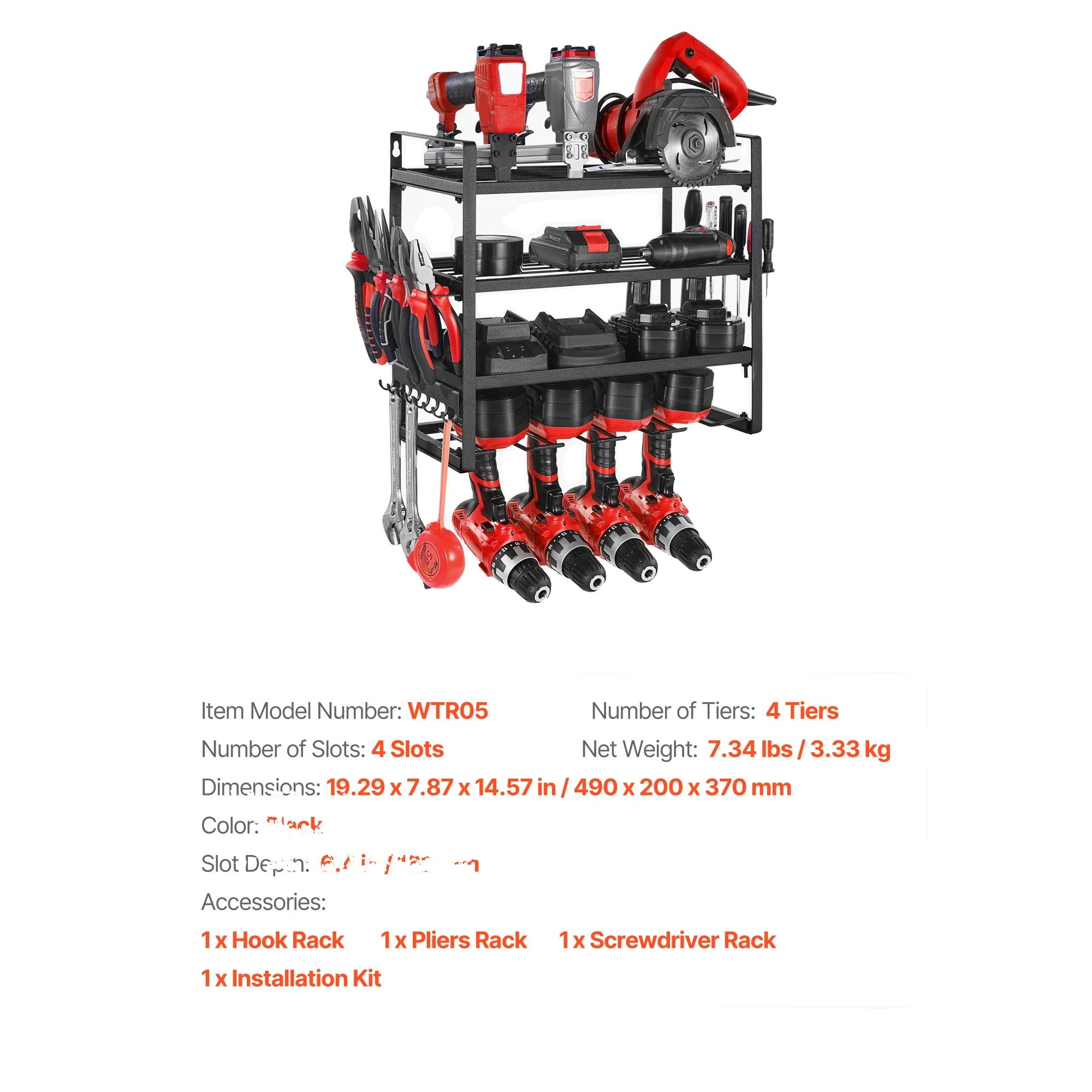Werkzeugorganisator, 4-stufiges Design, Fasst Über 50 Werkzeuge, 4 Ebenen 4 Slots Schwarz