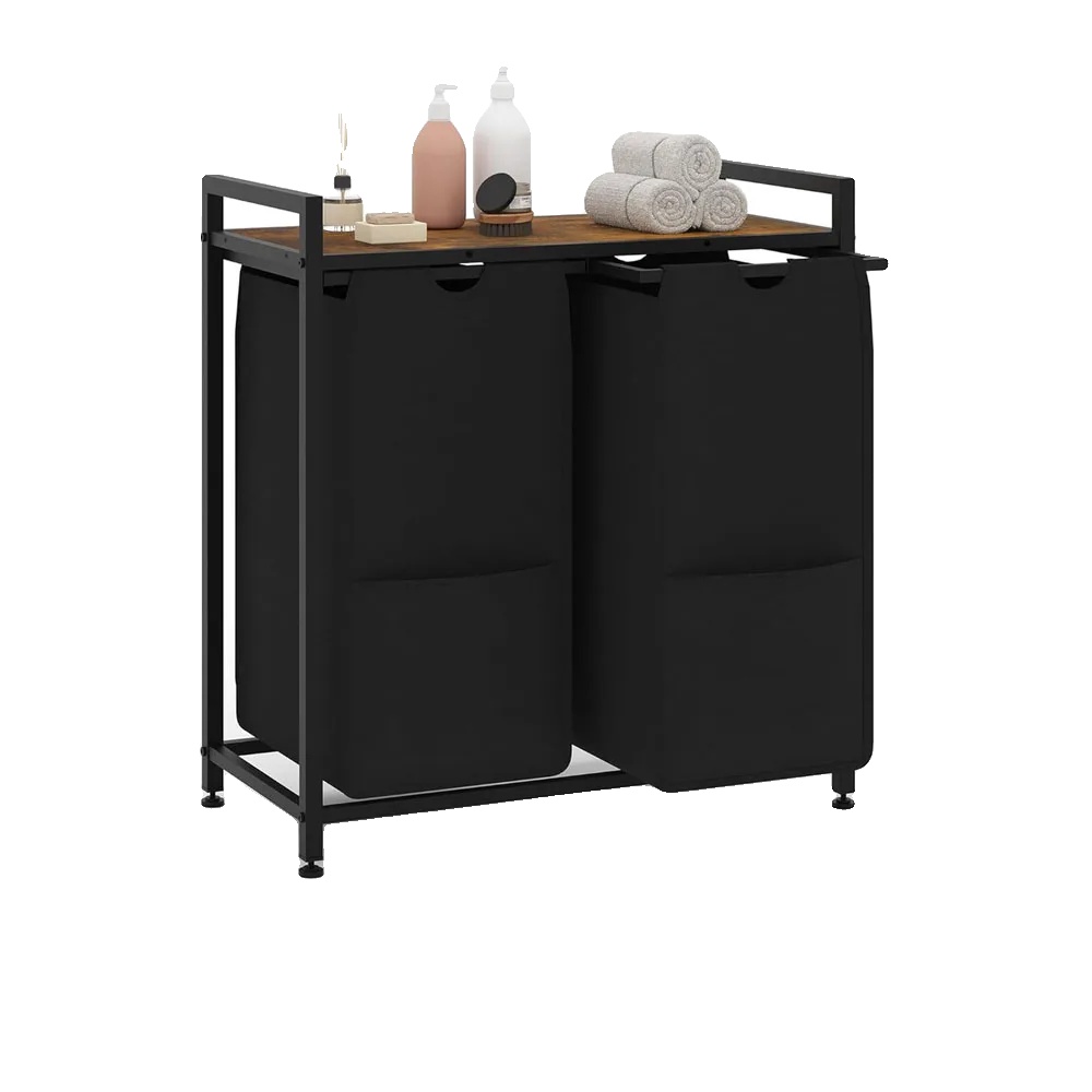 Wäschekorb, Abnehmbare Taschen, Praktisches Regal, 2 Taschen-96 L