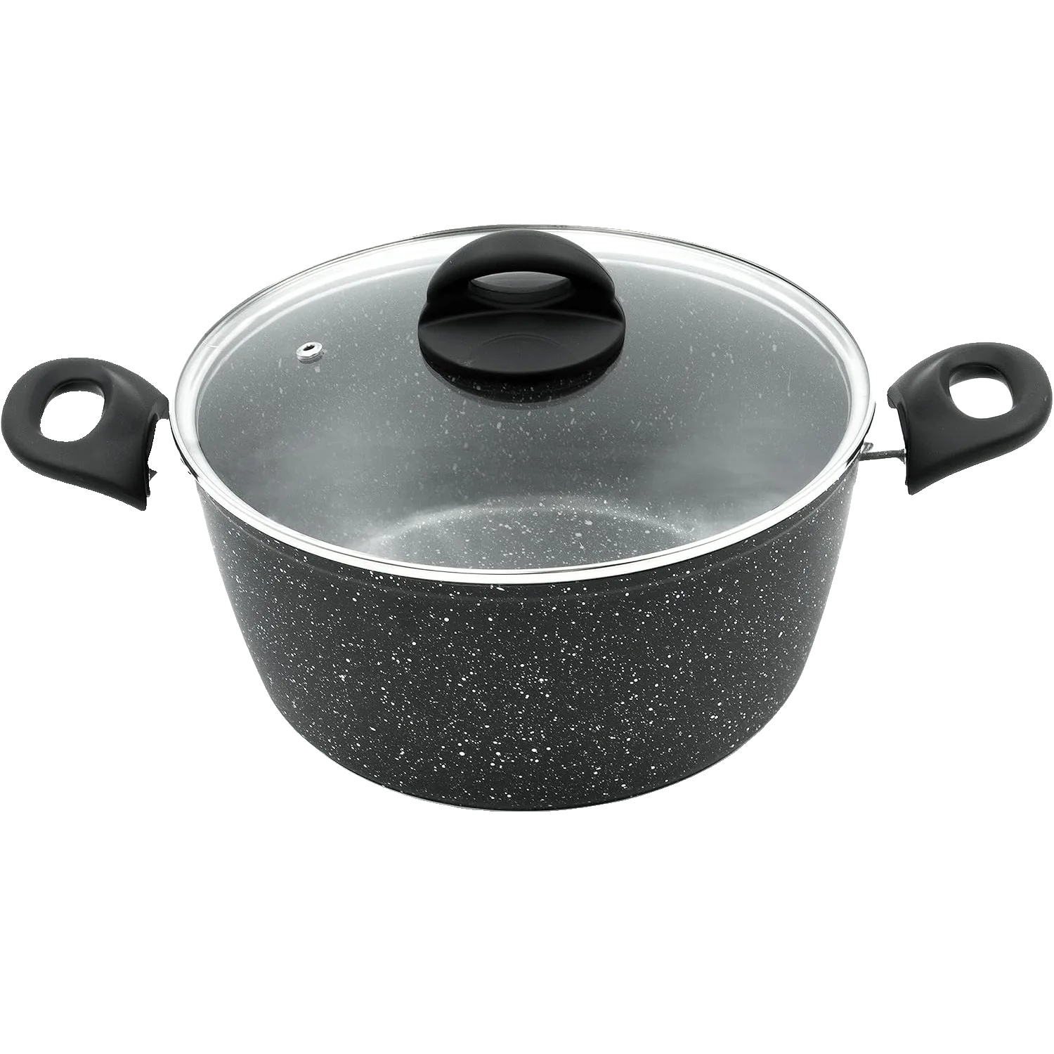 Suppentopf, Antihaftbeschichtung, Temperiertes Glasdeckel, Schwarz, 5l