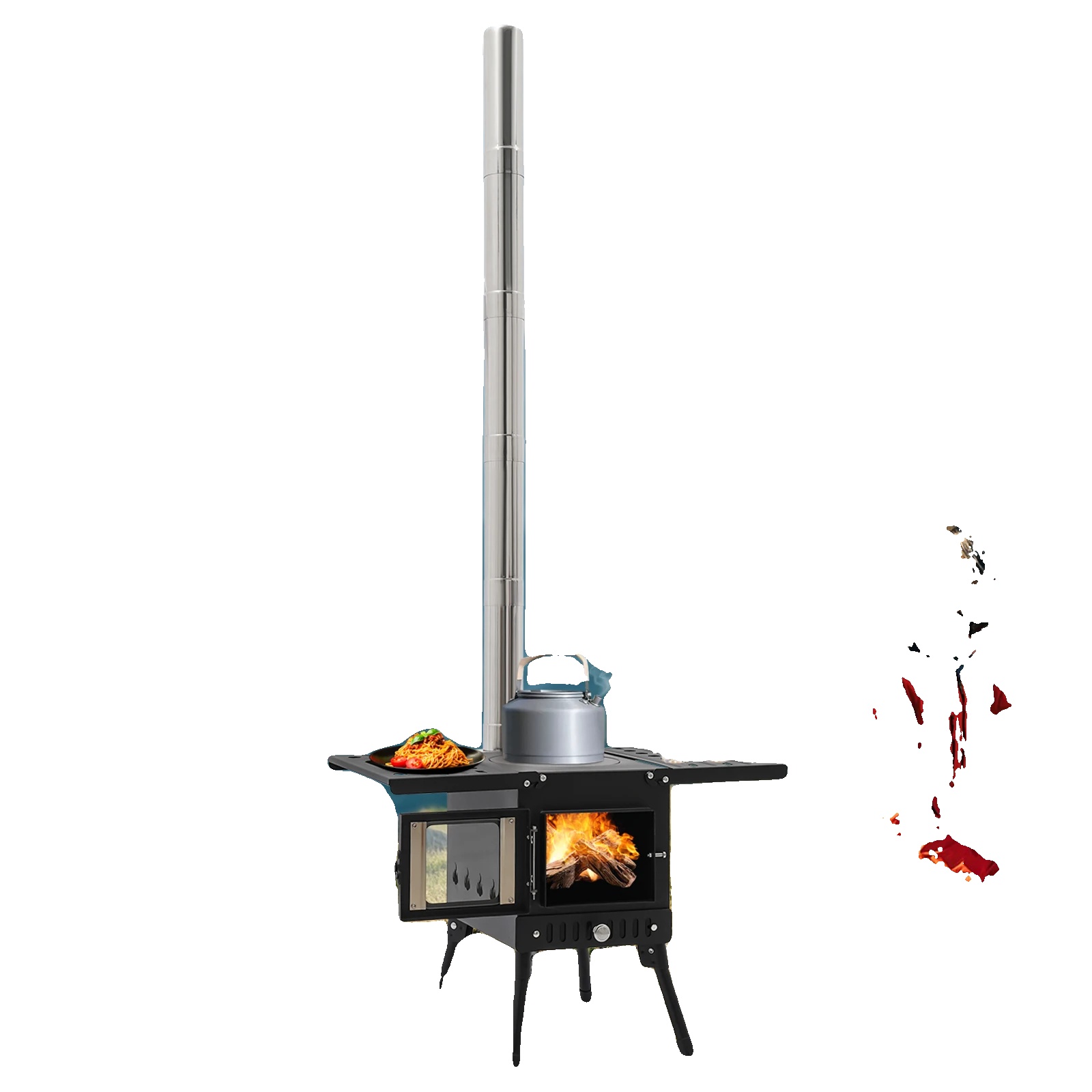 Camping Holzofen, Verstellbare Höhe 36-56cm, Gefaltete Größe 31,52221cm, Geeignet Für Brennholz Und Holzkohle, Nettogewicht 8kg, Bruttogewicht