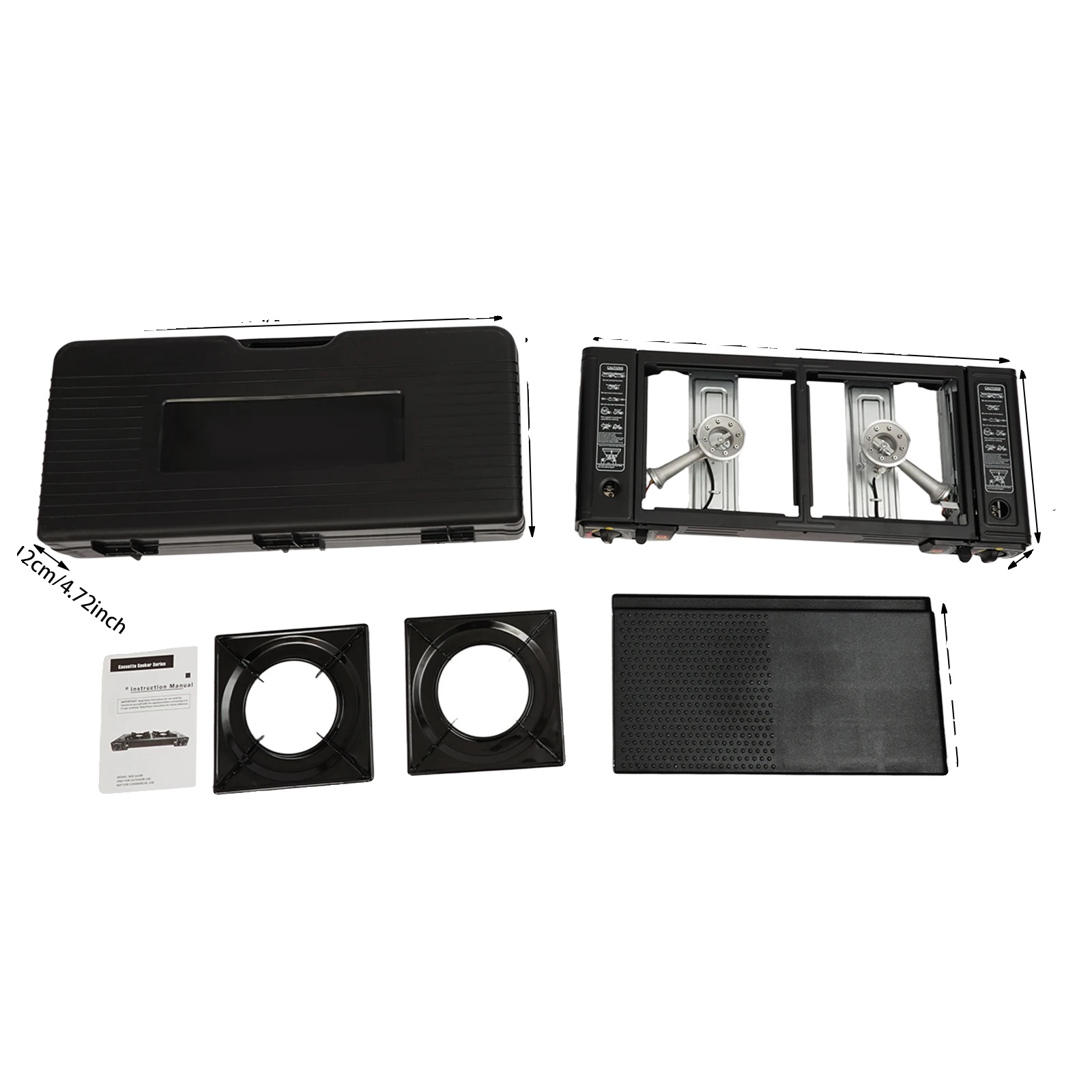 Campingkocher, 2 Brenner, Tragbares Design, Schwarz