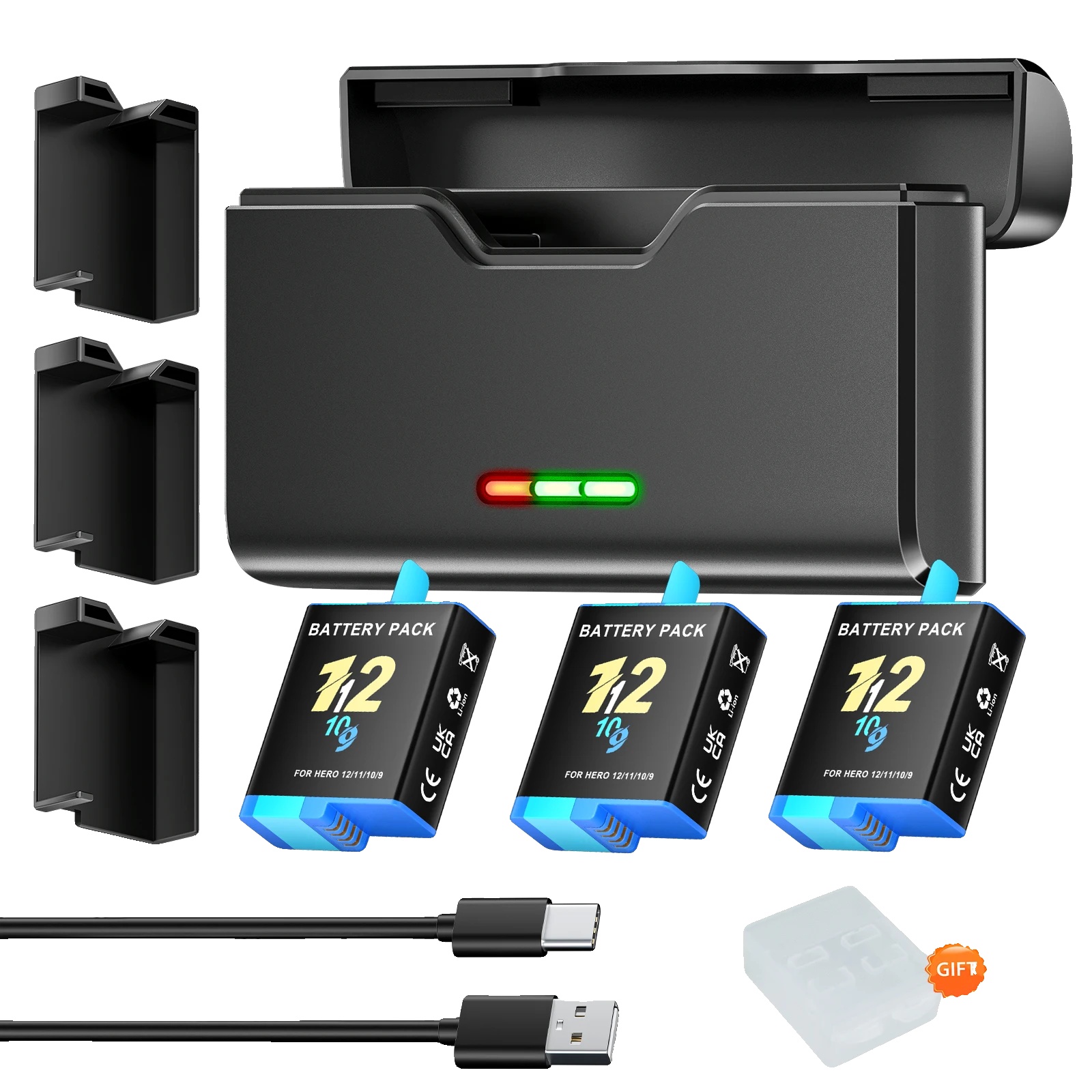 Batterieladegerät-set, Kompatibel Mit Action-kamera-modellen, Led-anzeige, 1 Ladegerät 3 Batterien
