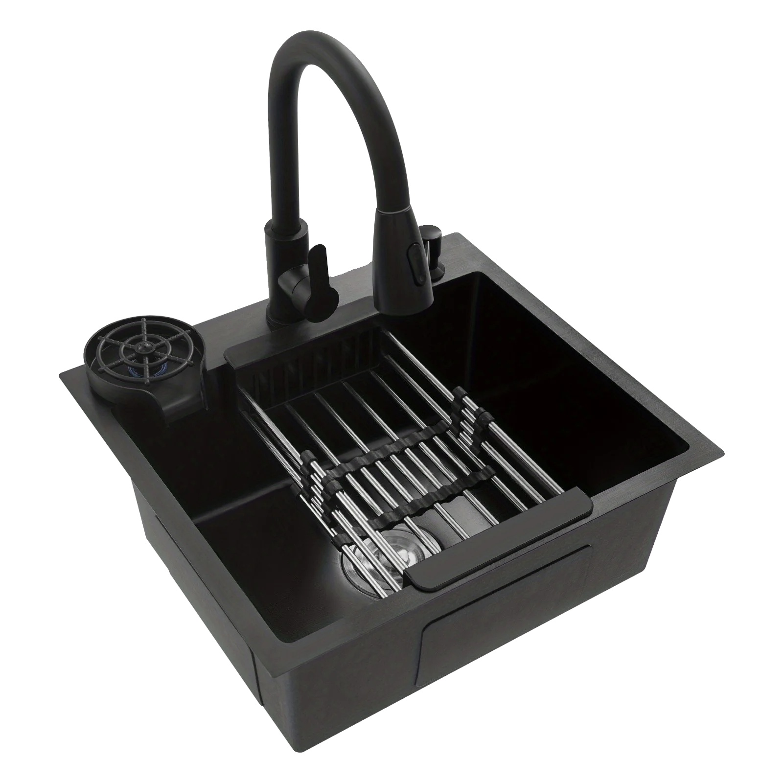 Utility Sink, Ausziehbarer Wasserhahn, Seifenspender, Schwarz