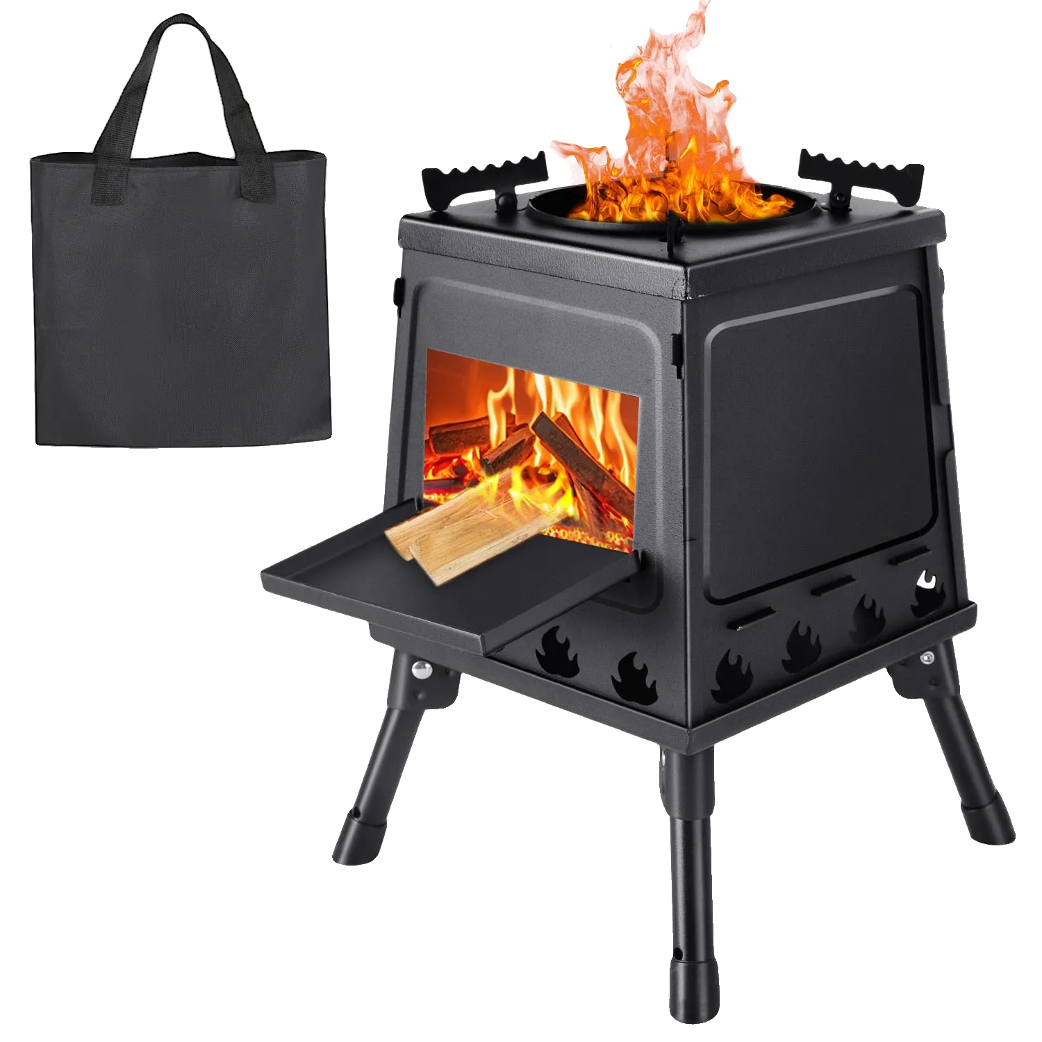 Campingkocher, Kohlenstoffstahl, Entfaltet Größe 22 X 22 X 35 Cm, Gefaltet Größe 24 X 24 X 10 Cm, Gewicht 3,2 Kg, Verstellbare Topfhalter