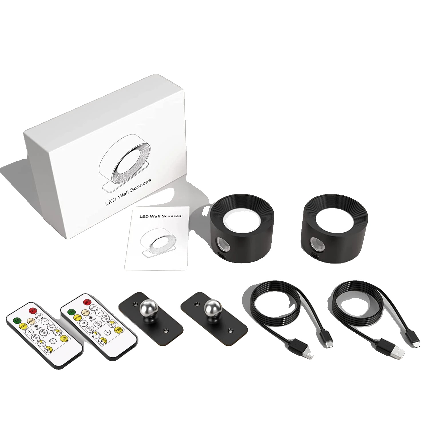 Led Wandleuchte, Dimmbar, Wiederaufladbarer Akku, Schwarz-2stück