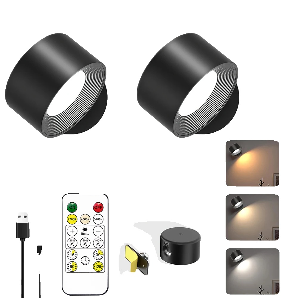 Led Wandleuchte, Dimmbar, Wiederaufladbarer Akku, Schwarz-4stück