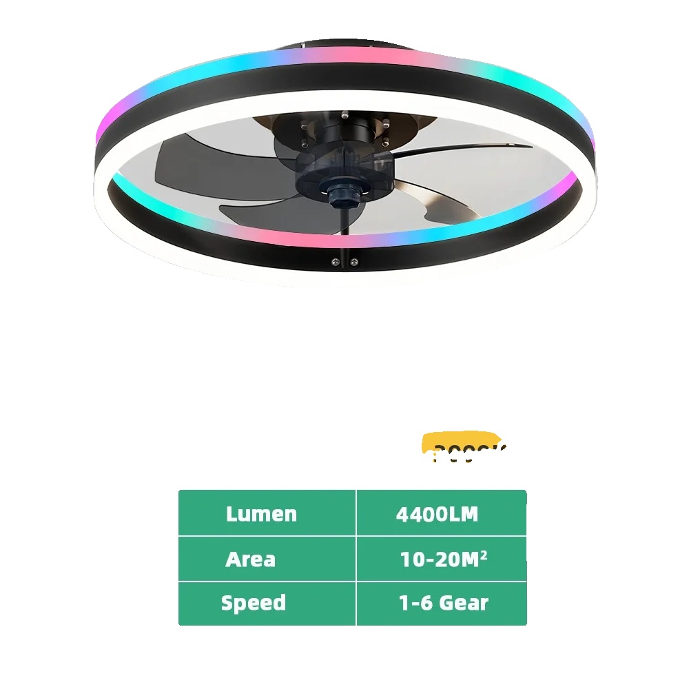 Deckenventilator, Rgb-beleuchtung, Einstellbare Geschwindigkeit, Schwarz