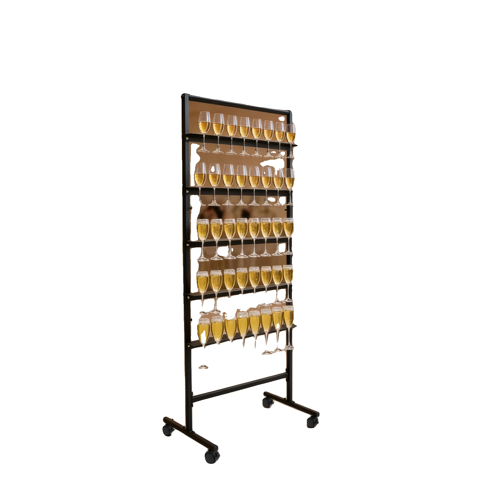 Champagnerglas-halter, 5-stöckiger Ausstellungsständer, Stahlkonstruktion, 6640172 Cm, Hält 8 Gläser Pro Ebene, 4 Schwenkbare Rollen