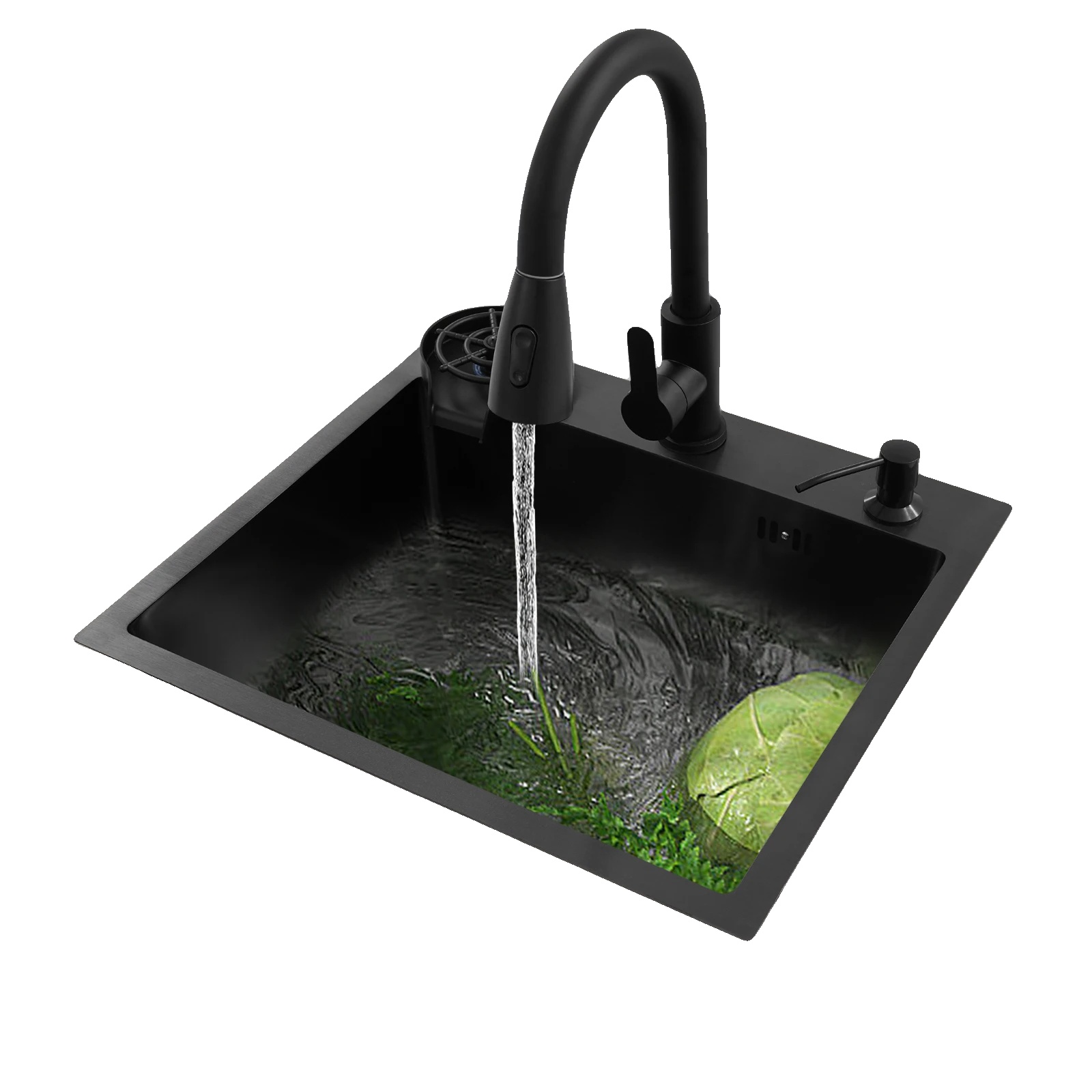 Küchenspüle, 50 Cm X 45 Cm, Ausziehbarer Wasserhahn, Edelstahl, 300 Ml Seifenspender, Abflussauslass 110 Mm