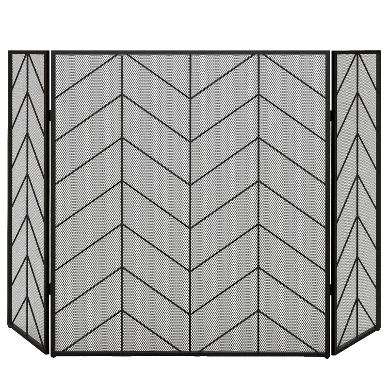 Kaminrost, Stahlkonstruktion, 135 Cm X 85 Cm Abmessungen, 3-panel-design, Faltbares Design, Funken Schutz