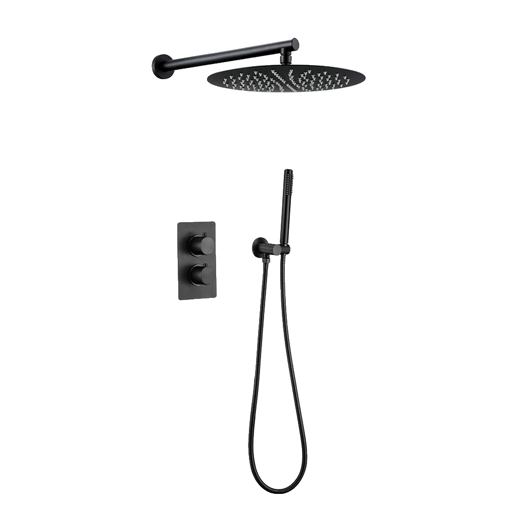 Duscharmatur Set, Modernes Design, Zwei-auslass-system, Mattschwarz-a, 10 Inch