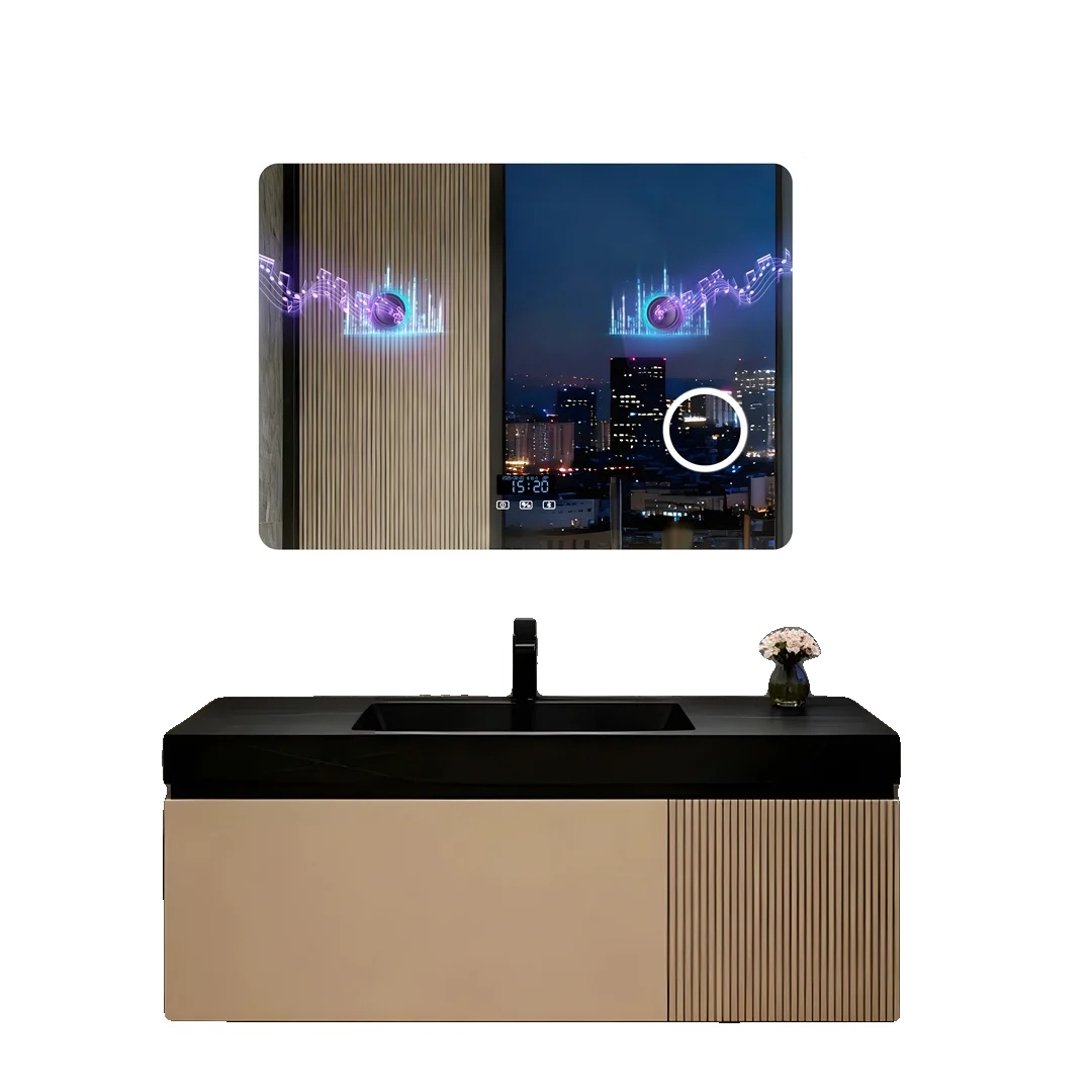 Badezimmerspiegel, Bluetooth-lautsprecher, Anti-beschlag-funktion, 60x80cm(24x32inch), Aluminium