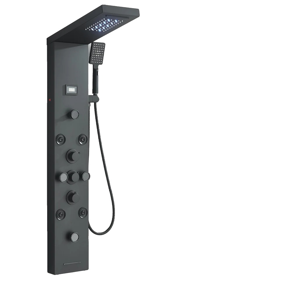 Duschsystem, Led-licht, Massage-sprüher, 8049 Matt Schwarz