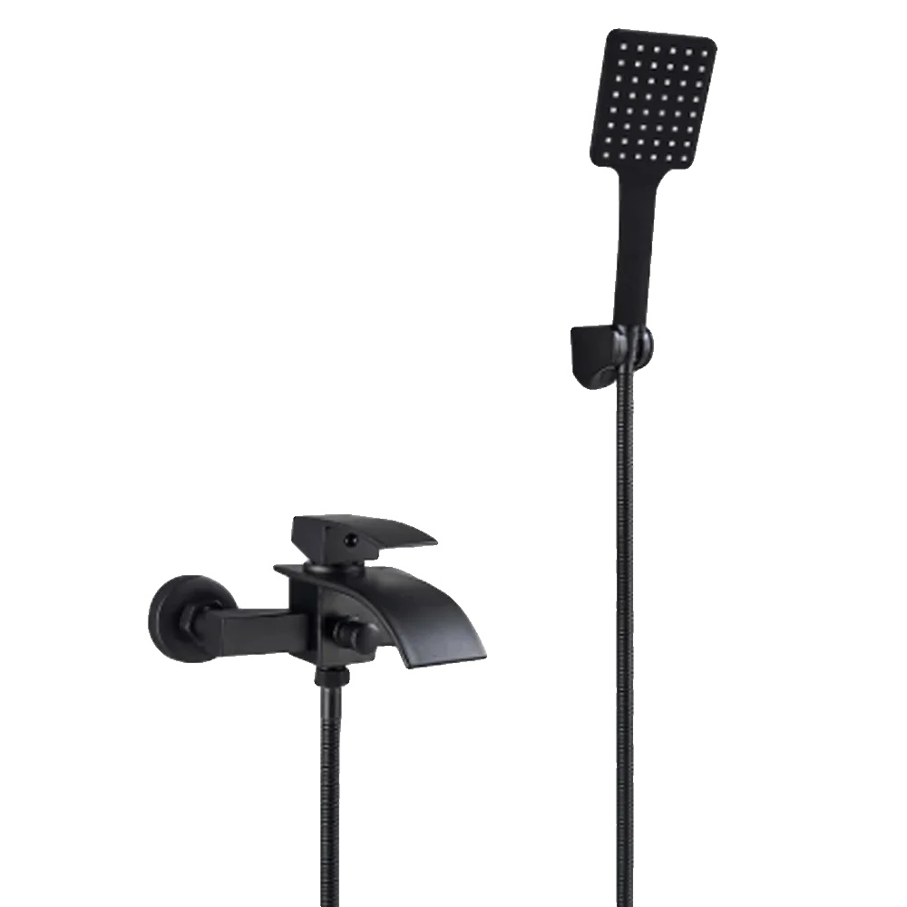 Wasserfall Badewannenmischer, Doppelauslass, Langlebiges Design, Schwarz