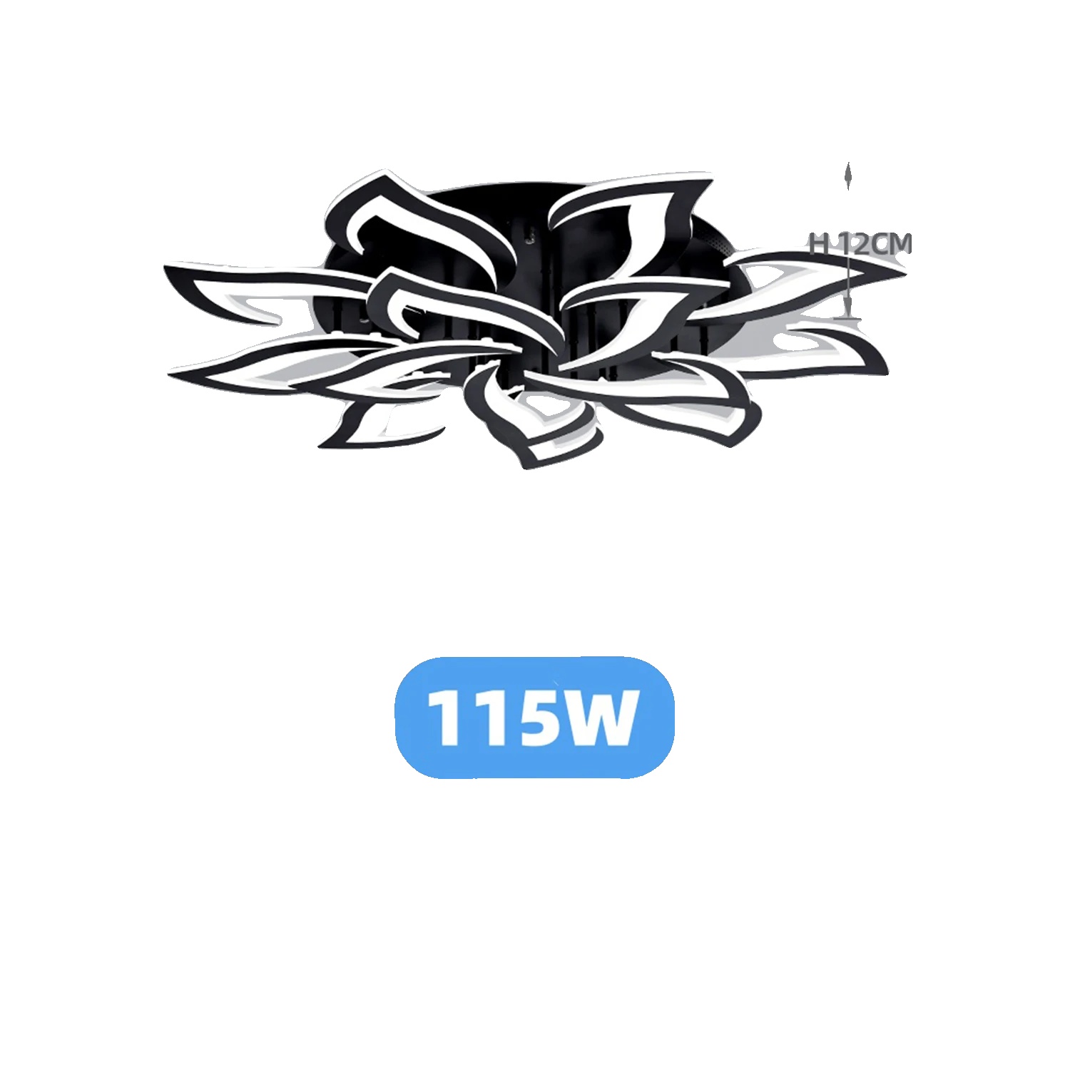 Deckenleuchte, Modernes Lotusdesign, Einstellbare Farbtemperatur, Schwarz 14 Köpfe