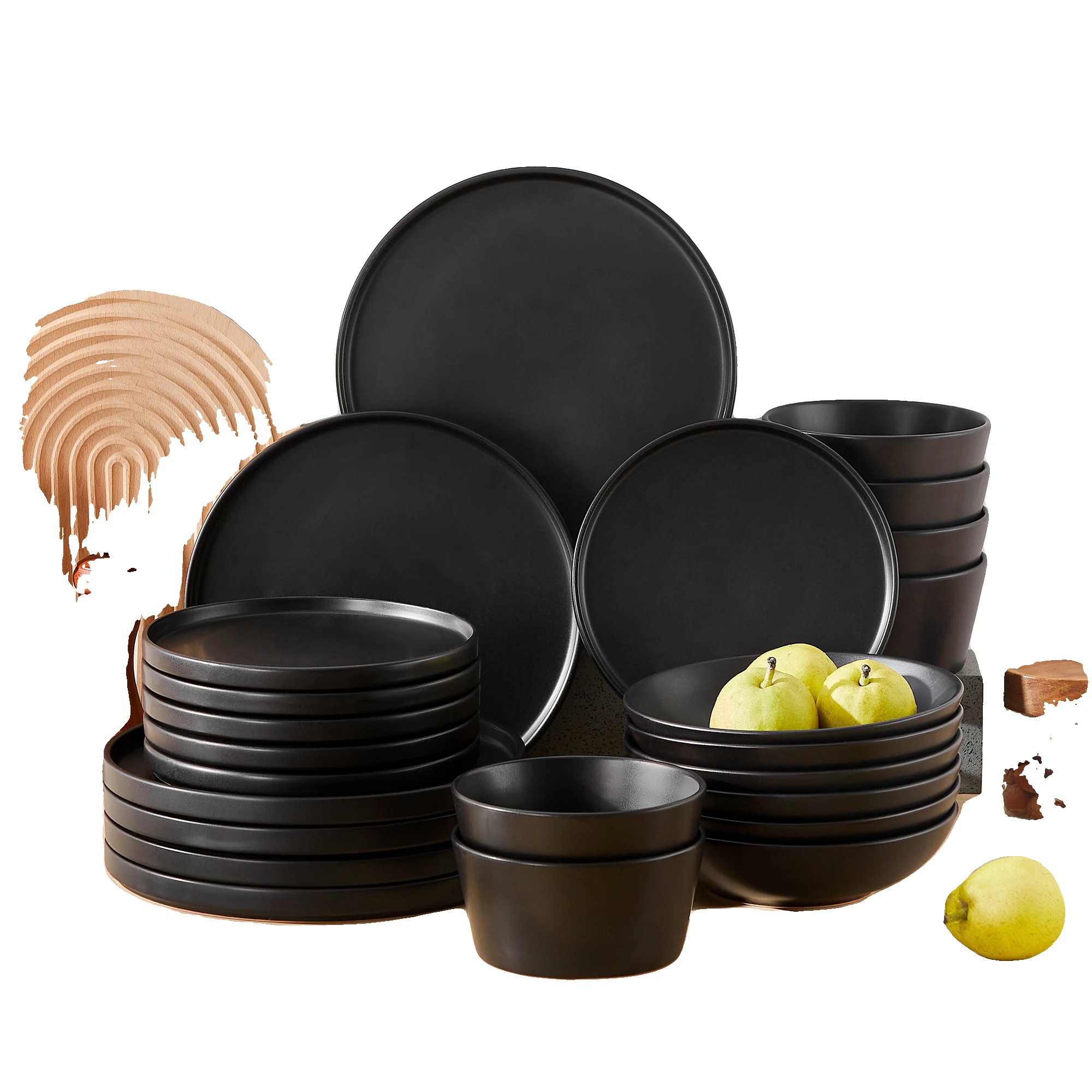 Geschirrset, Keramikmaterial, Einzigartige Reaktive Glasur-oberfläche, Schwarz, 24 Stücke