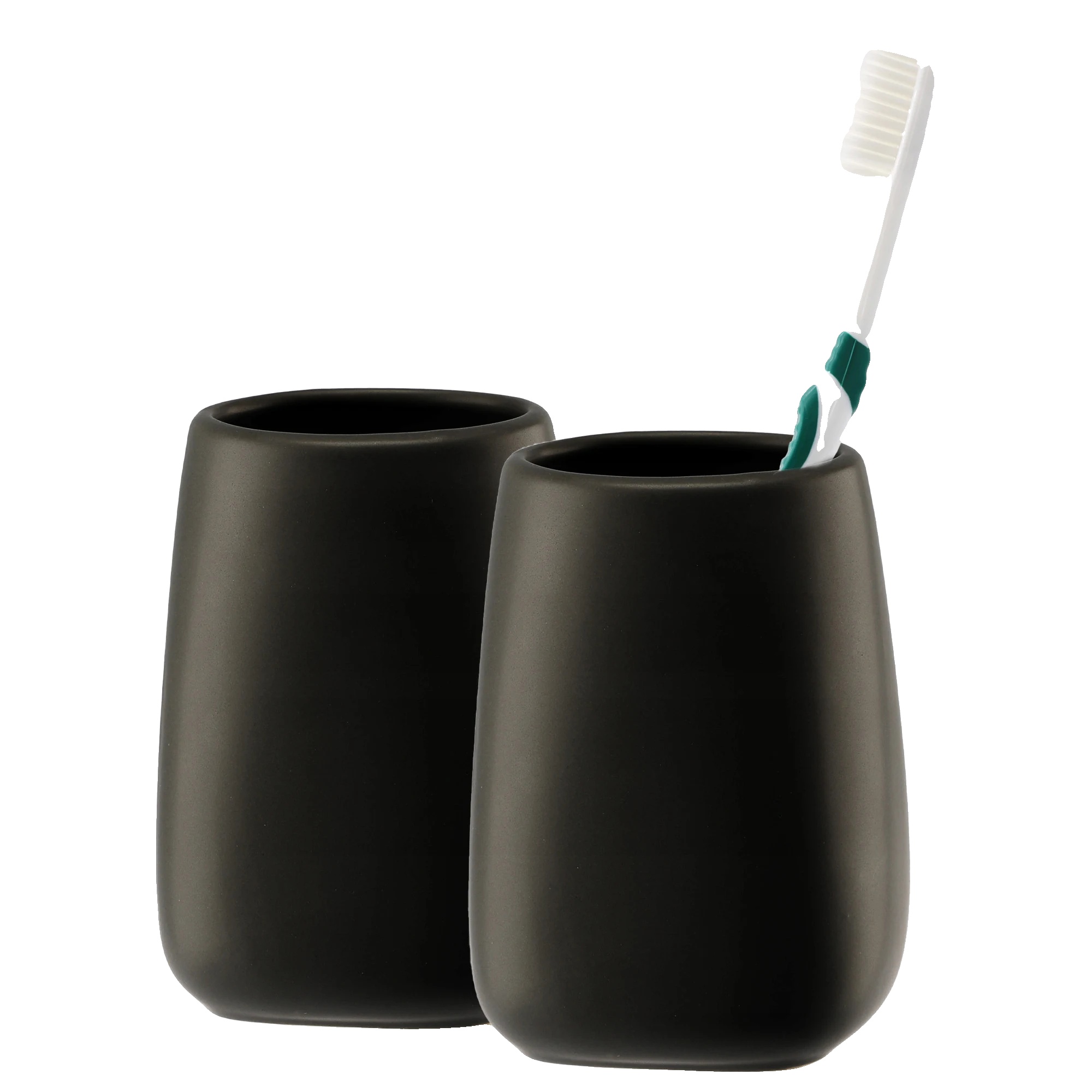 Zahnbürstenbecher, Glatte Keramik, Höhe 10 Cm, Durchmesser 8 Cm, Fassungsvermögen Bis Zu 250 Ml, Schwarz