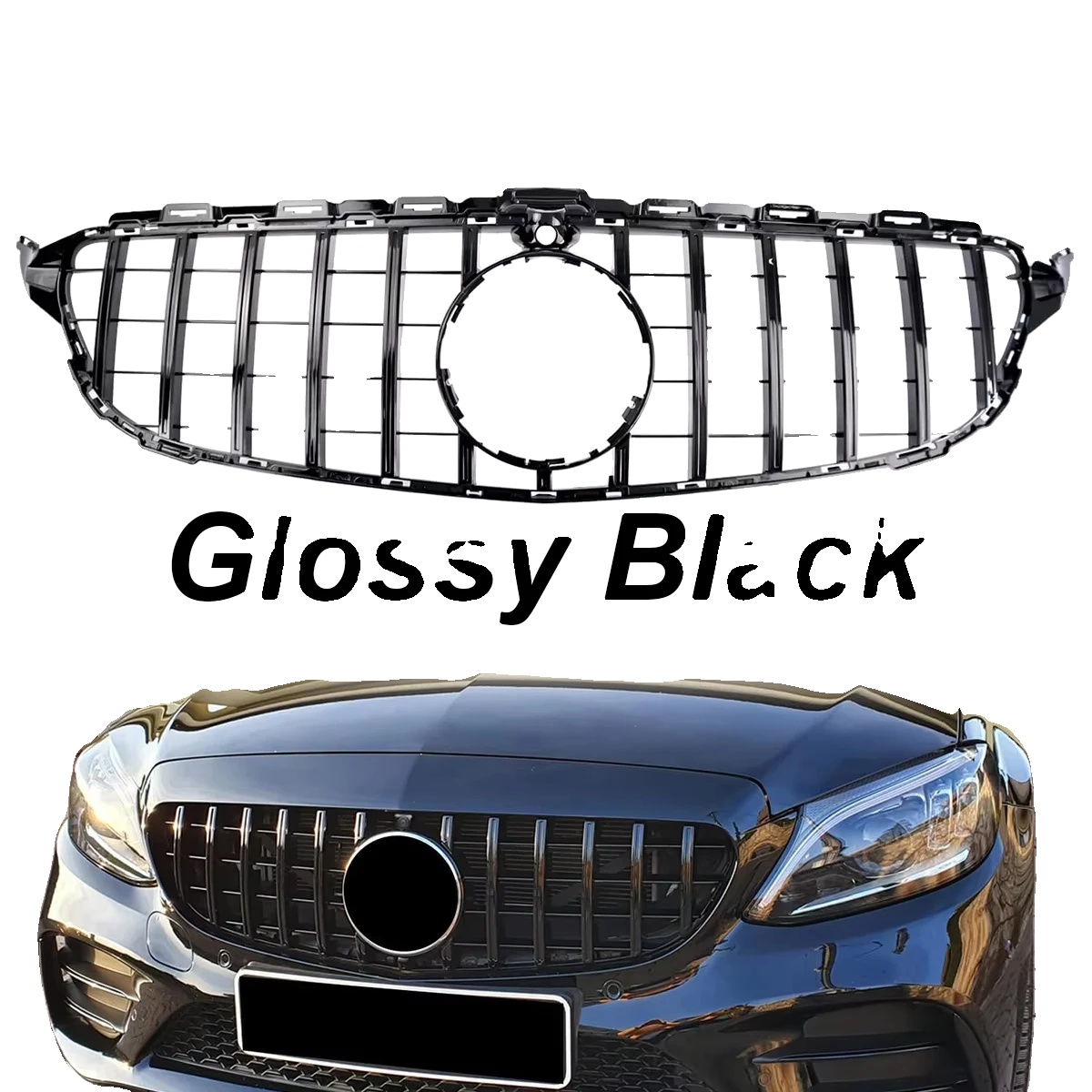 Frontstoßstangen-grill, Abs-kunststoff, Kompatibel Mit Mercedes Benz C-klasse, Schwarz