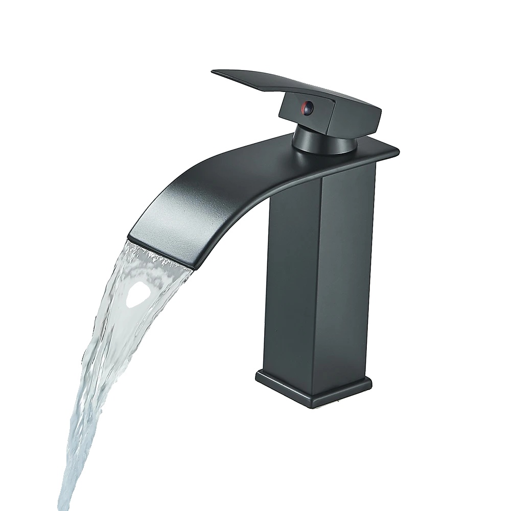 Waschbeckenarmatur, Einhebel, Wasserfall-design, Matte Schwarz A