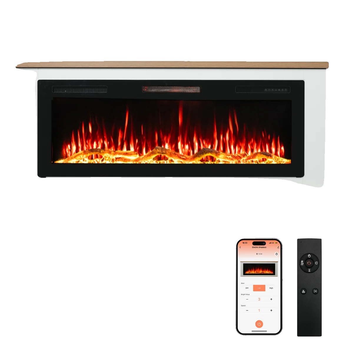 Elektrischer Kamin, Fernbedienung & App-steuerung, 3d-flammeneffekt, Schwarz