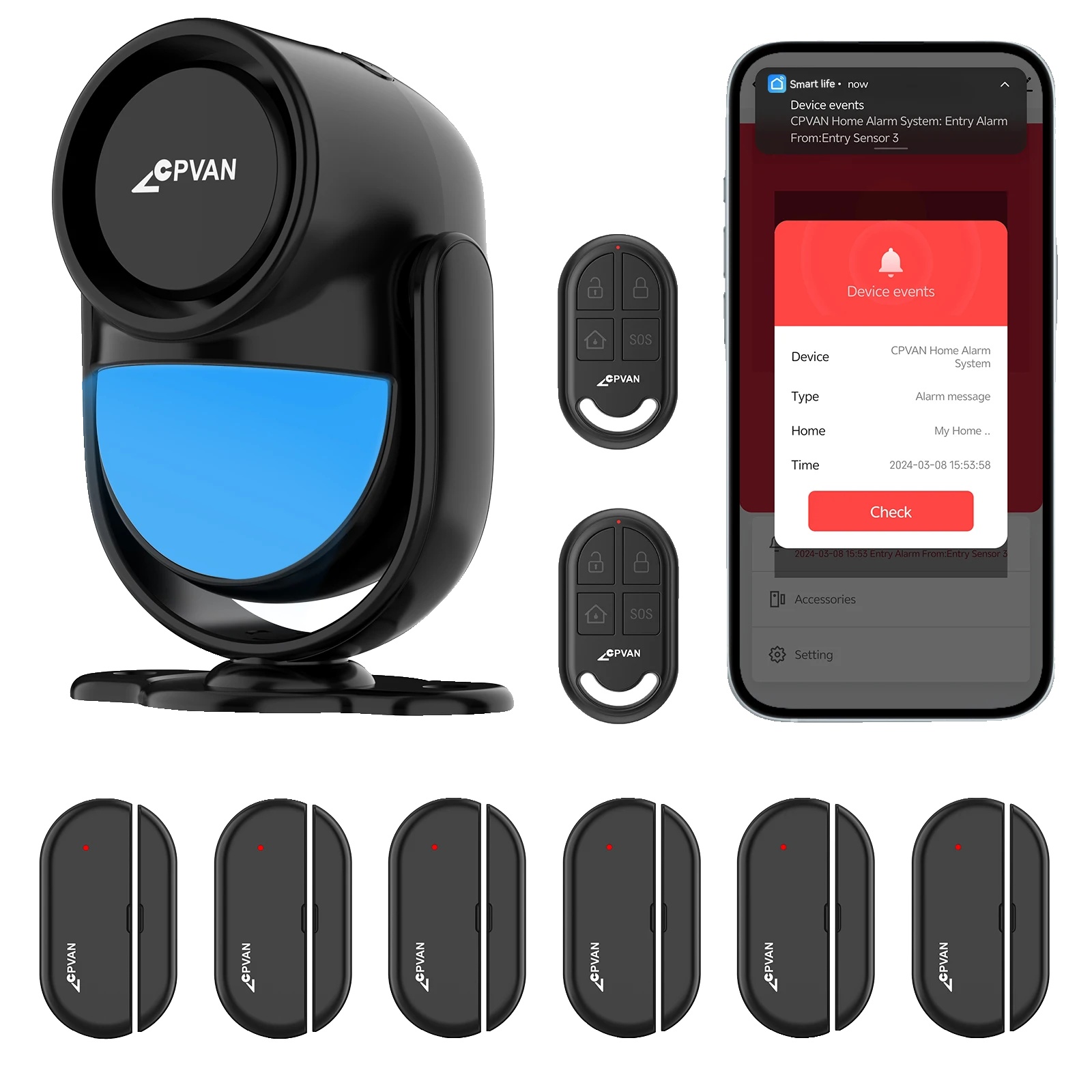 Intelligentes Alarmsystem, 120 Db Alarm, Bewegungs- Und Türsensoren, Kit D Schwarz