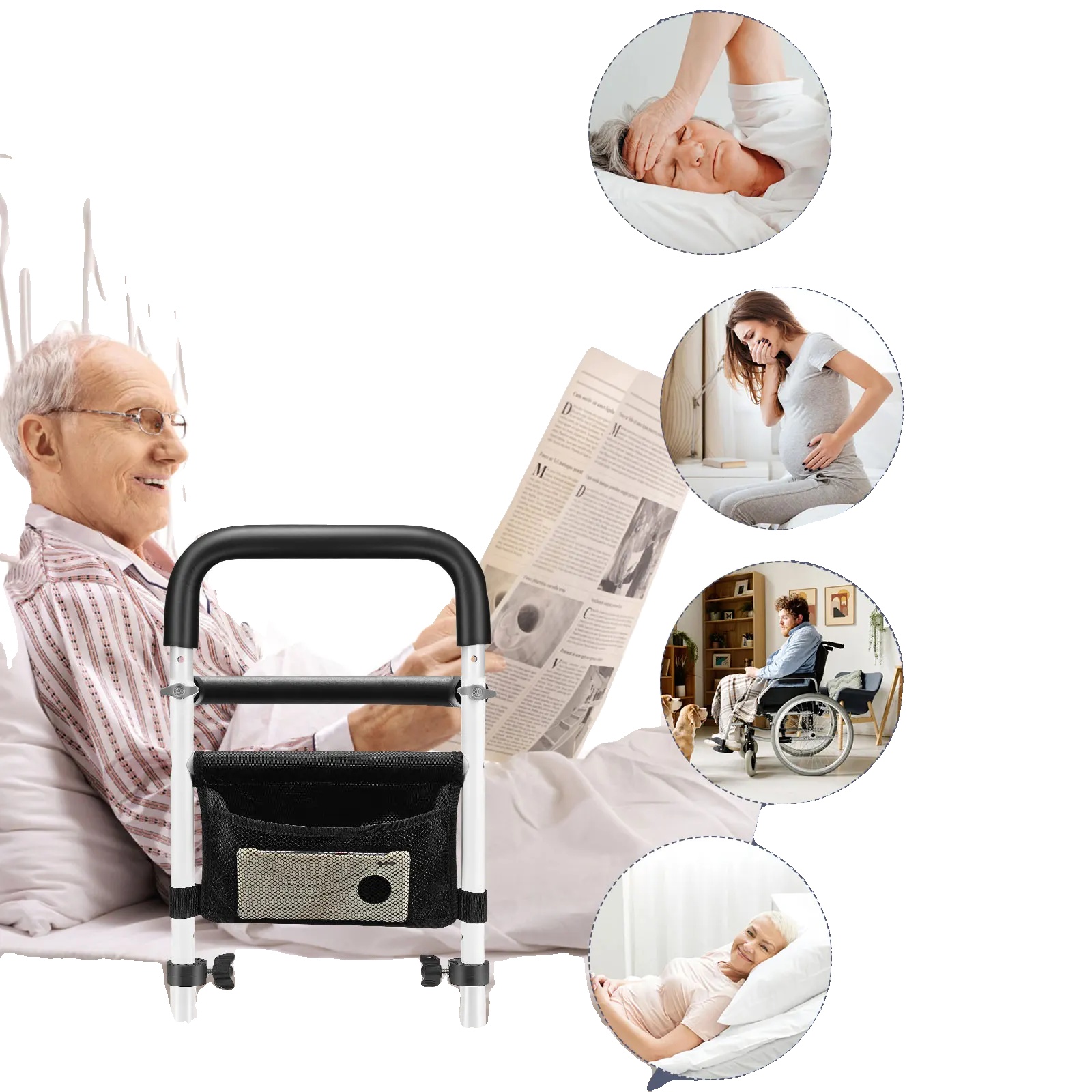 Verstellbare Bett-sicherheitsleiste, Unterstützt 136 Kg, Drei Höhenverstellungen, Metallkonstruktion, Benutzerfreundliches Design, Faltbar Zur