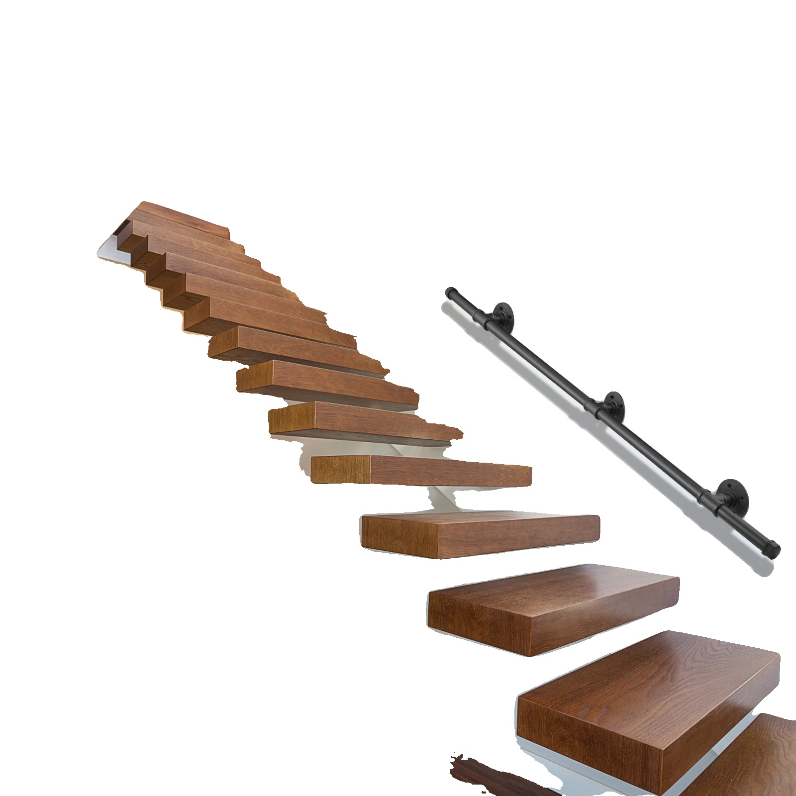 Handlauf, Schmiedeeiserne Konstruktion, Einfache Wandmontage, Für Innentreppenstufen, 1,5 M 2-teilige