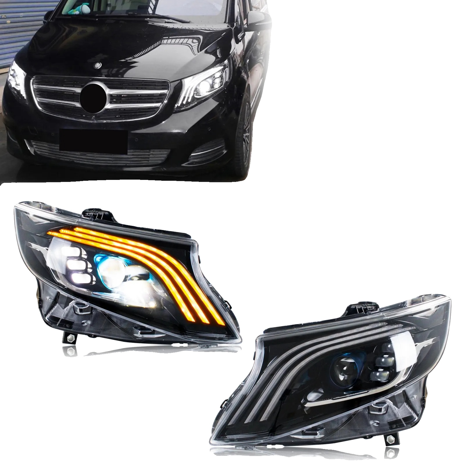 Scheinwerferanbau, Abs-material, 10 Lbs Gewicht, 12 V Spannung, Für Vito Metris 2016-2023, Sequenzielle Blinker