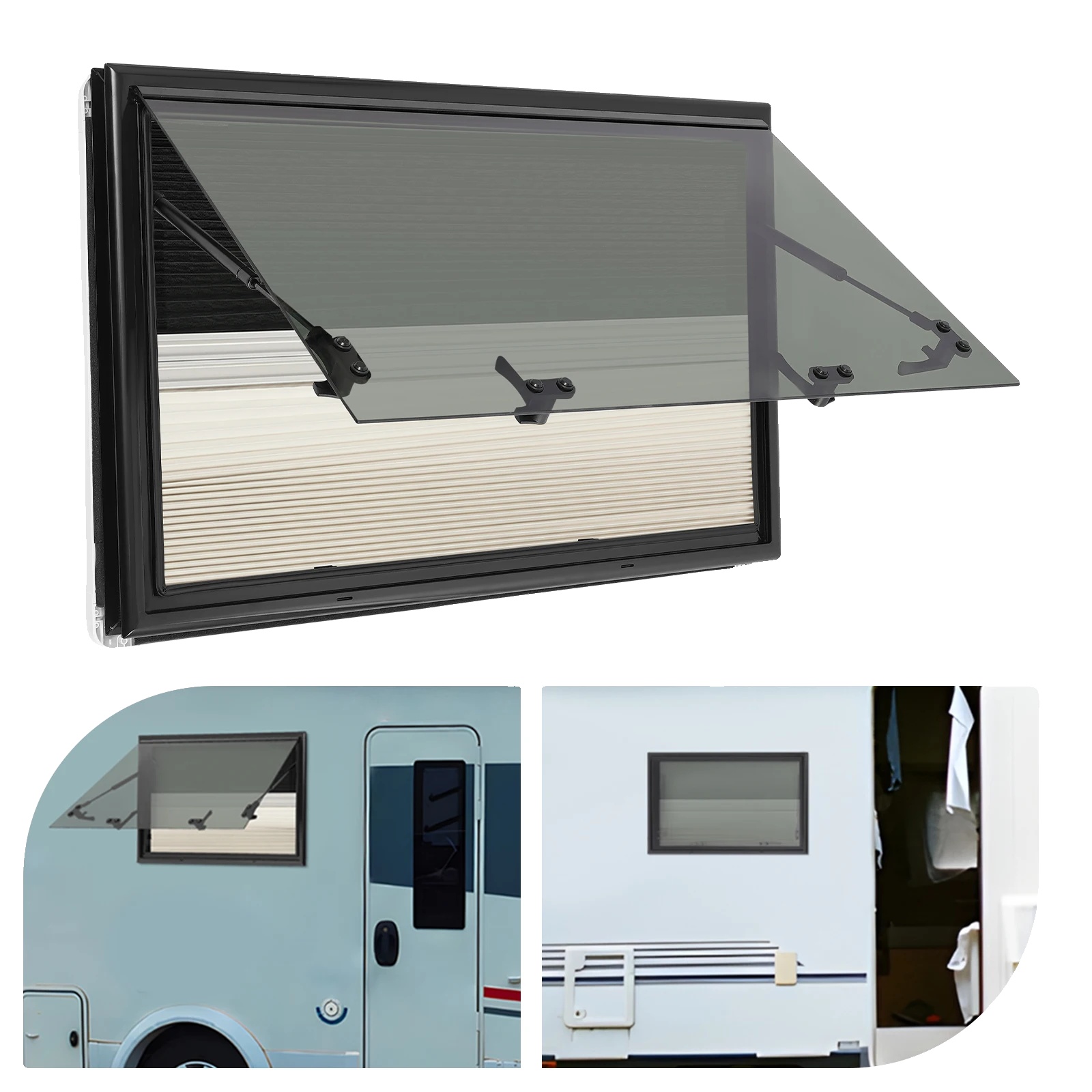 Ausziehfenster, 800 X 500 Mm, Aluminiumlegierung, 85° Öffnungswinkel, Verstecktes Faltgitter, Integrierter Sonnenschutz