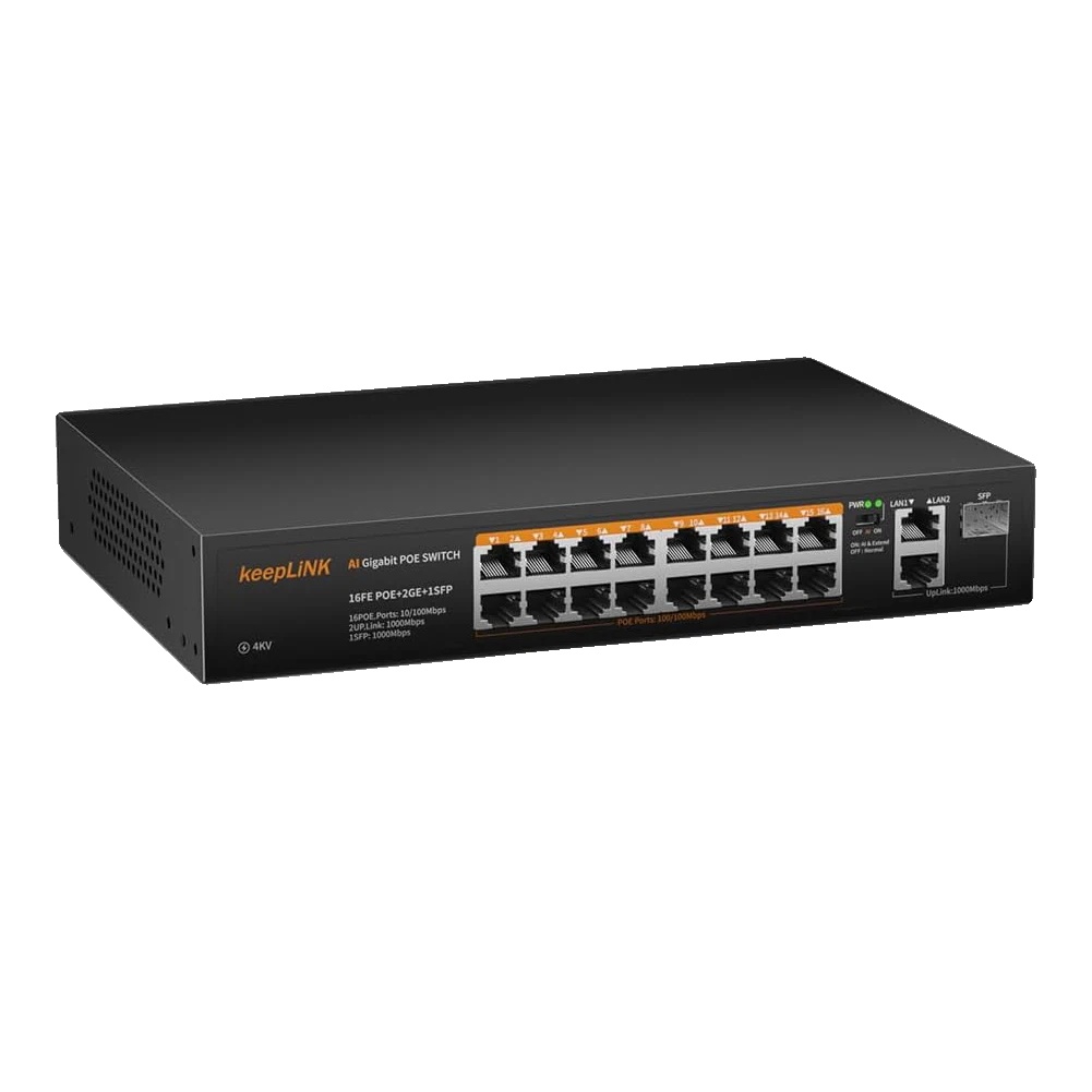 Netzwerkswitch, 19 Ports, Poe Und Gigabit-uplinks, 16xpoe 2xgbe 1xsfp