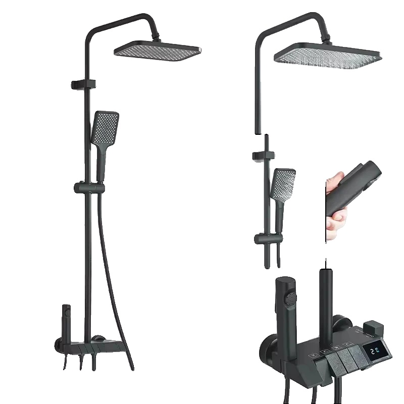 Duscharmatur Set, Digitale Anzeige, Regen- Und Handbrauseoptionen, Schwarzes Display