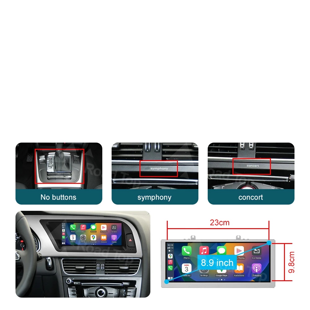 Auto-multimedia-bildschirm, Kabelloses Carplay, Android Auto, 8.9 Lhd Auto Kein Gps