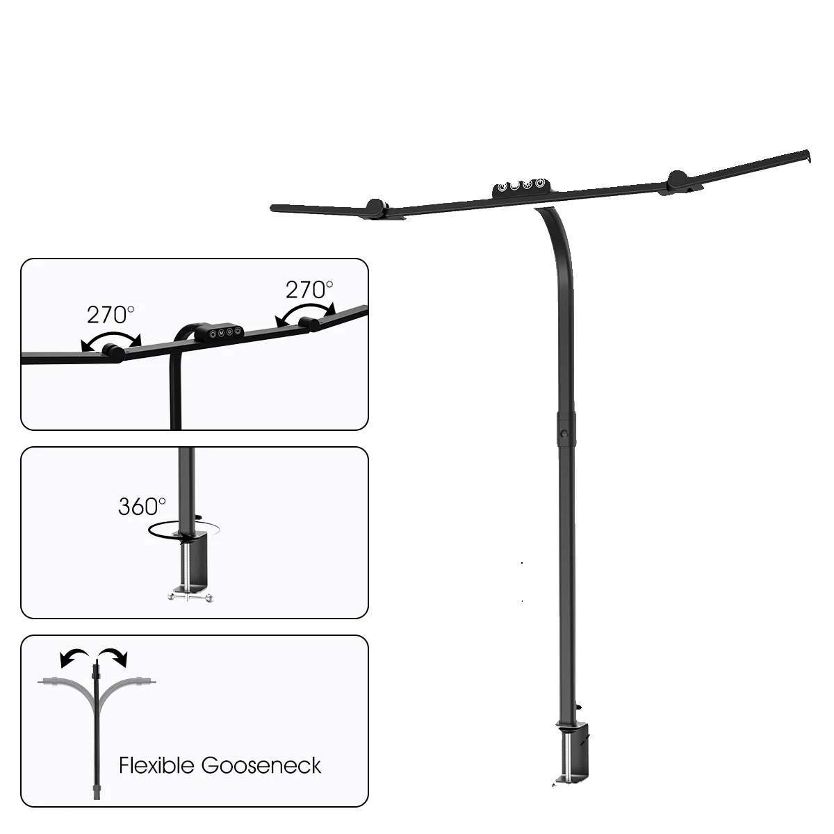 Schreibtischlampe, 5 Farbtemperaturen, Einstellbare Helligkeit, Gänsekopflicht
